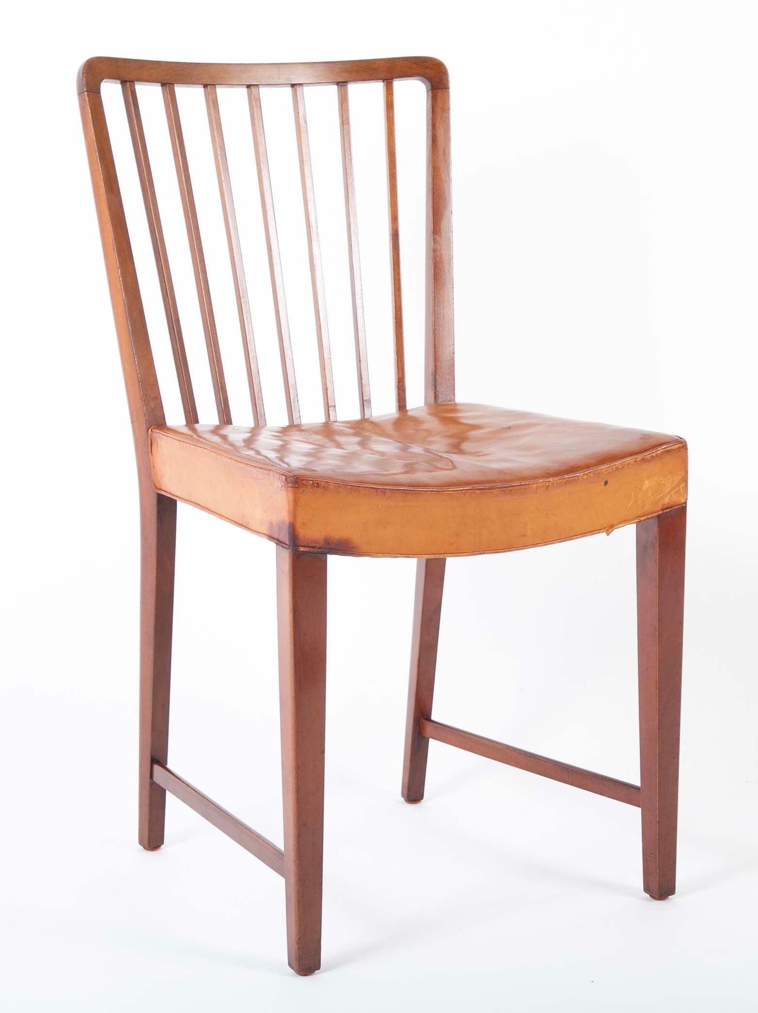 Set of 10 Fritz Hansen Stained Beech Leather Upholstered Dining Chairs