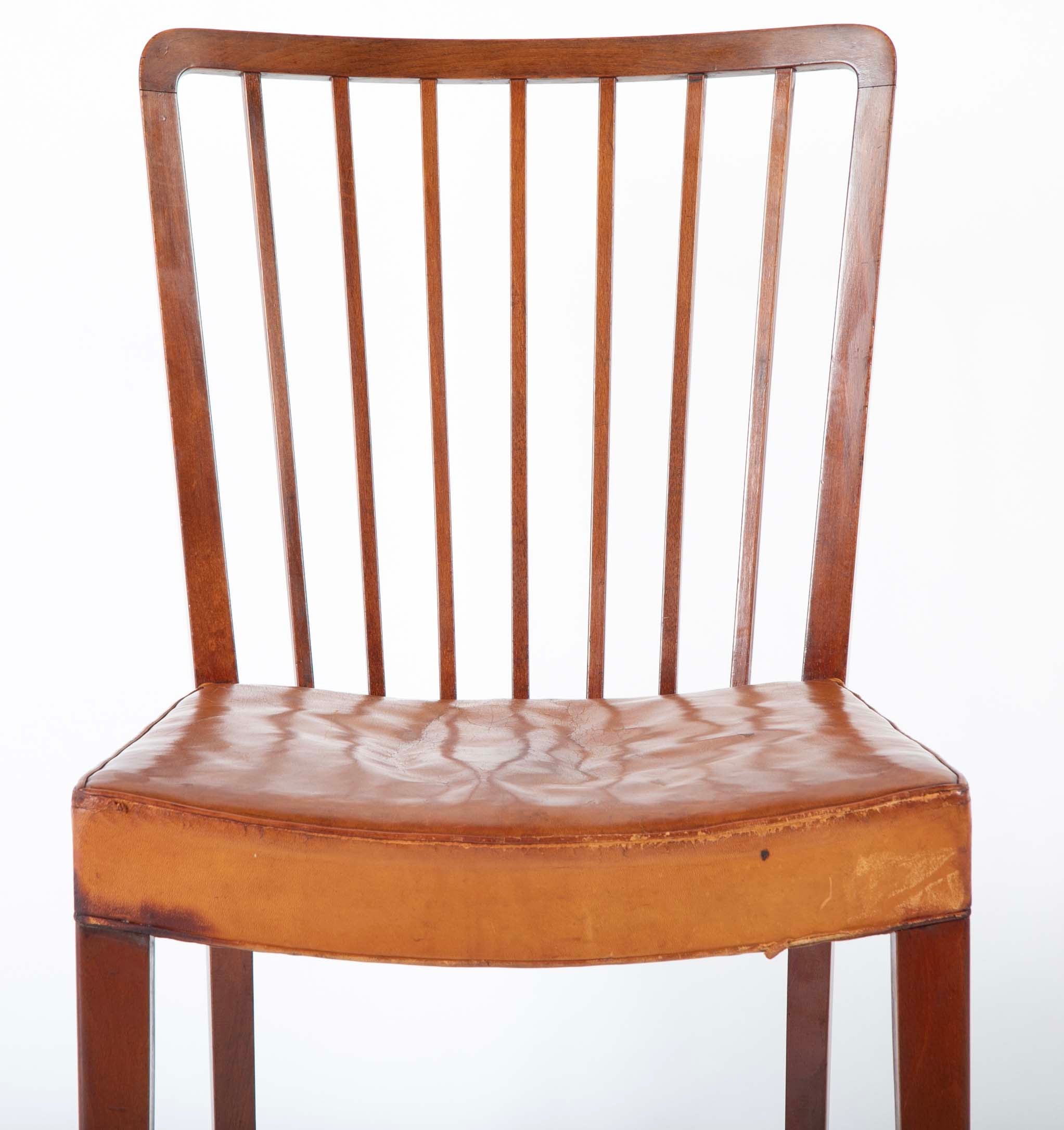Set of 10 Fritz Hansen Stained Beech Leather Upholstered Dining Chairs