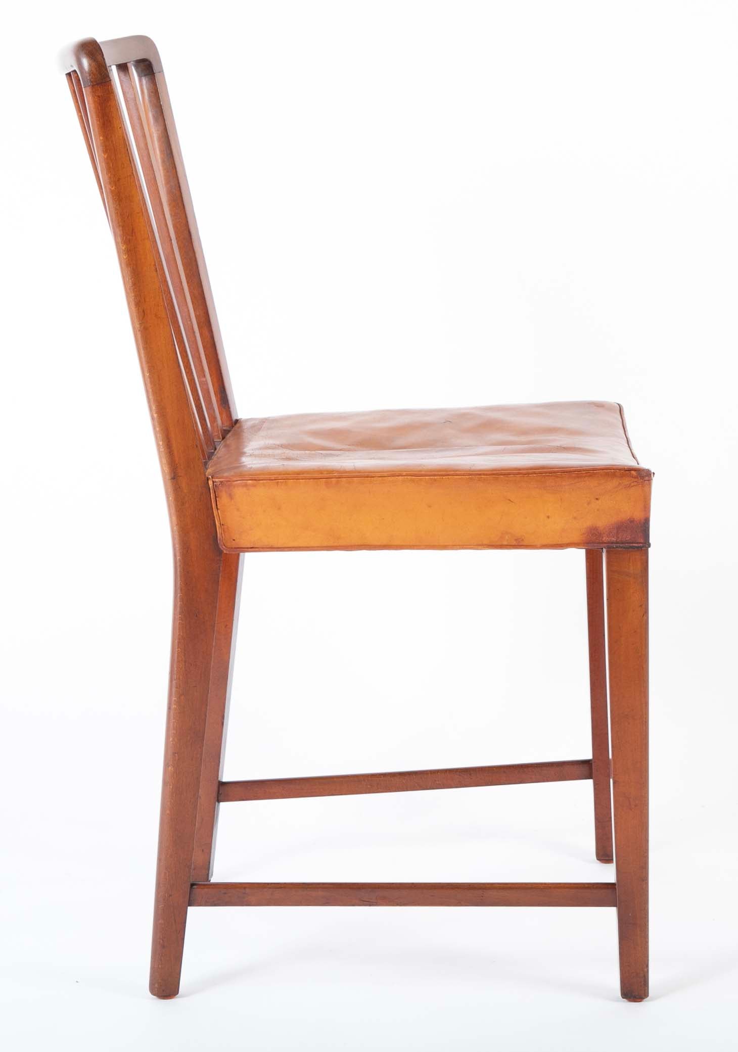 Set of 10 Fritz Hansen Stained Beech Leather Upholstered Dining Chairs