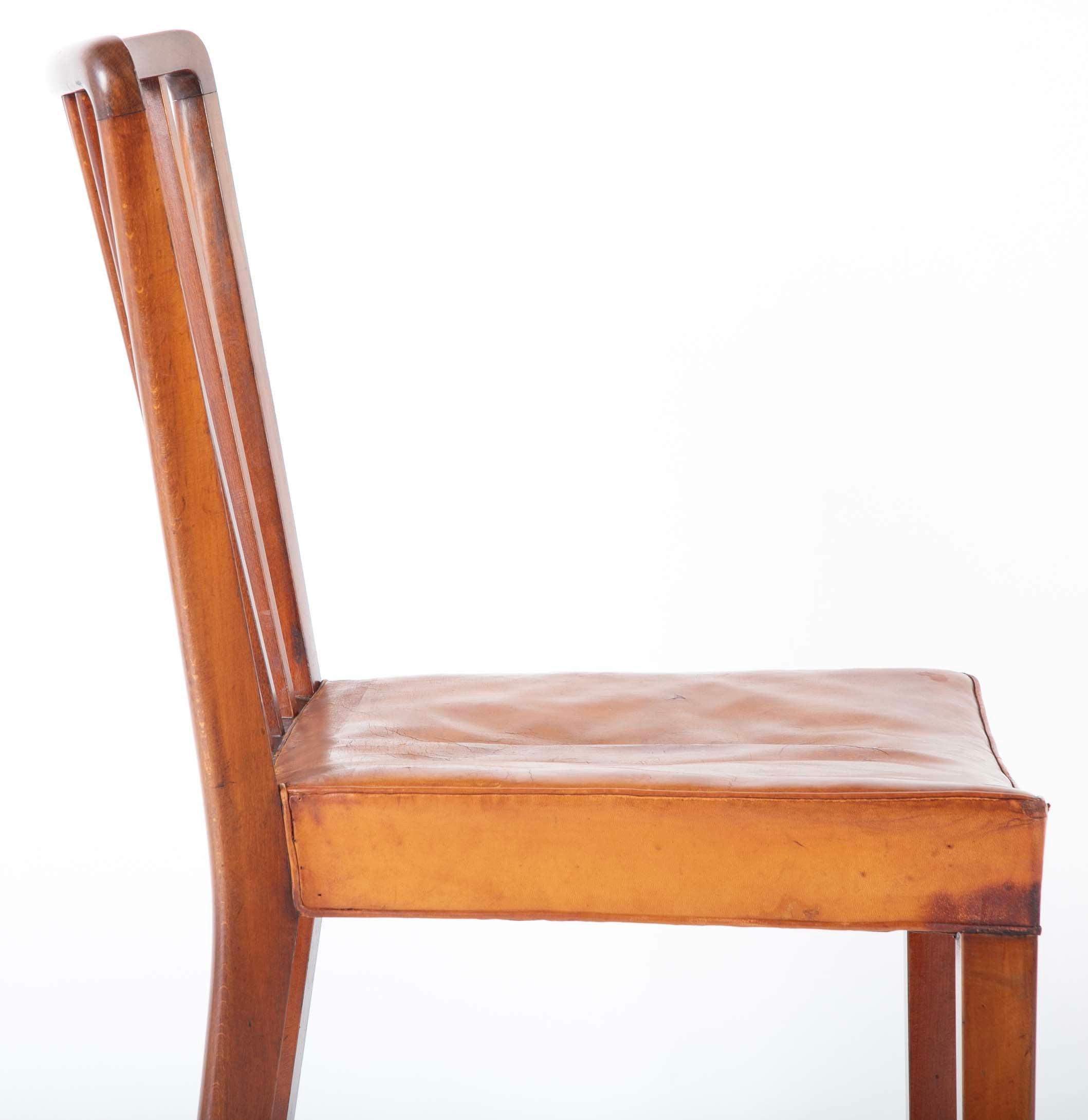 Set of 10 Fritz Hansen Stained Beech Leather Upholstered Dining Chairs