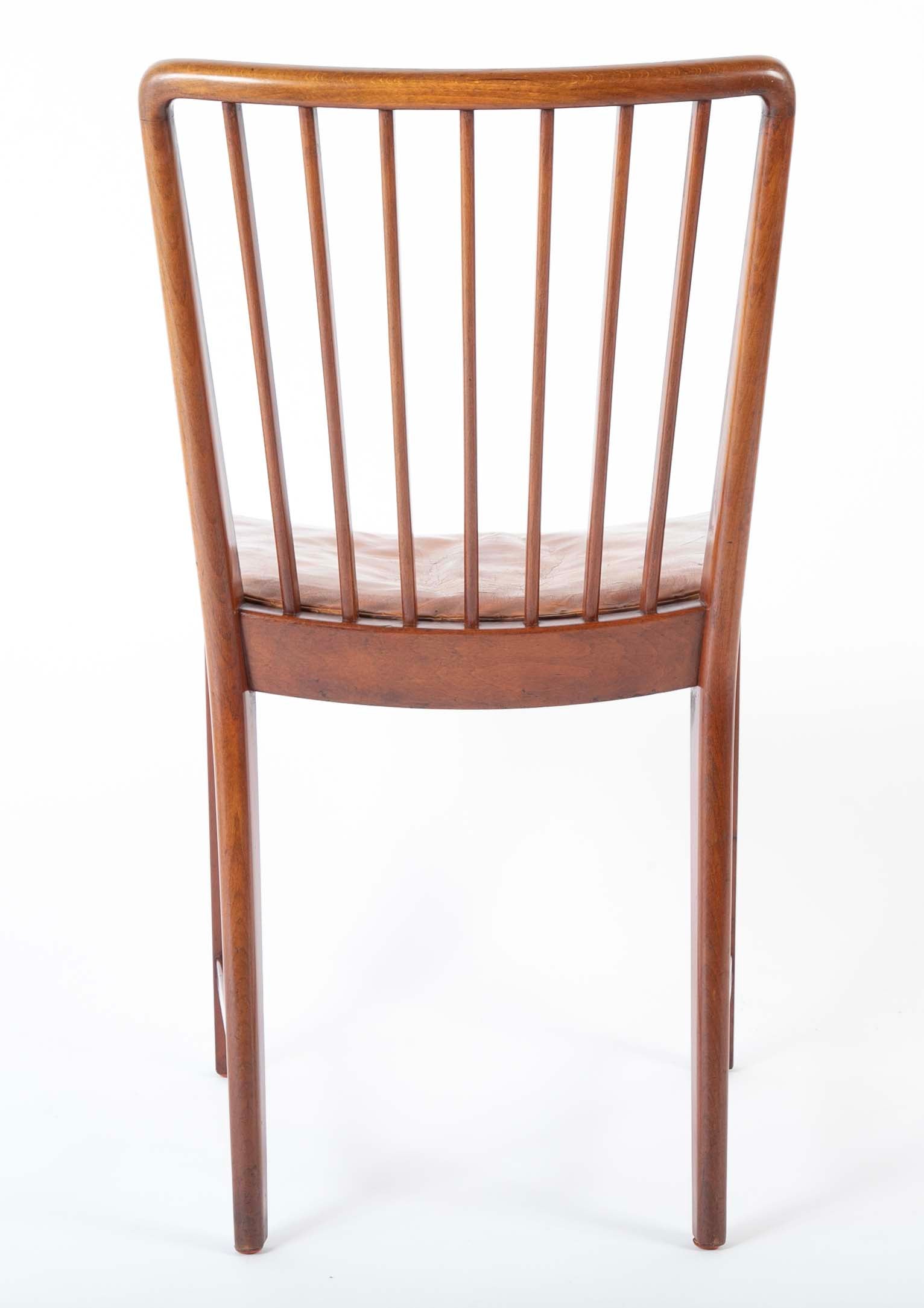 Set of 10 Fritz Hansen Stained Beech Leather Upholstered Dining Chairs