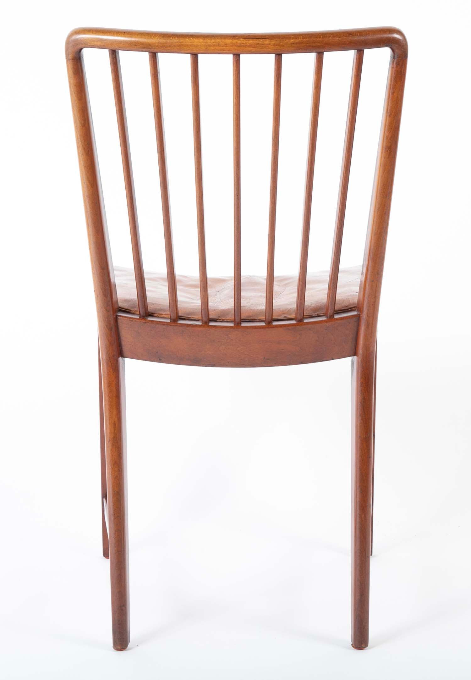Set of 10 Fritz Hansen Stained Beech Leather Upholstered Dining Chairs