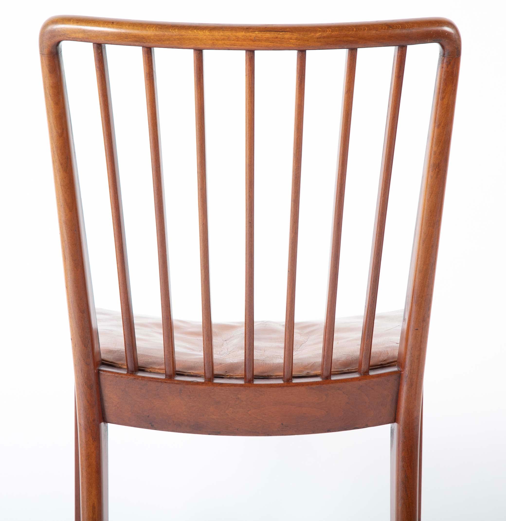 Set of 10 Fritz Hansen Stained Beech Leather Upholstered Dining Chairs