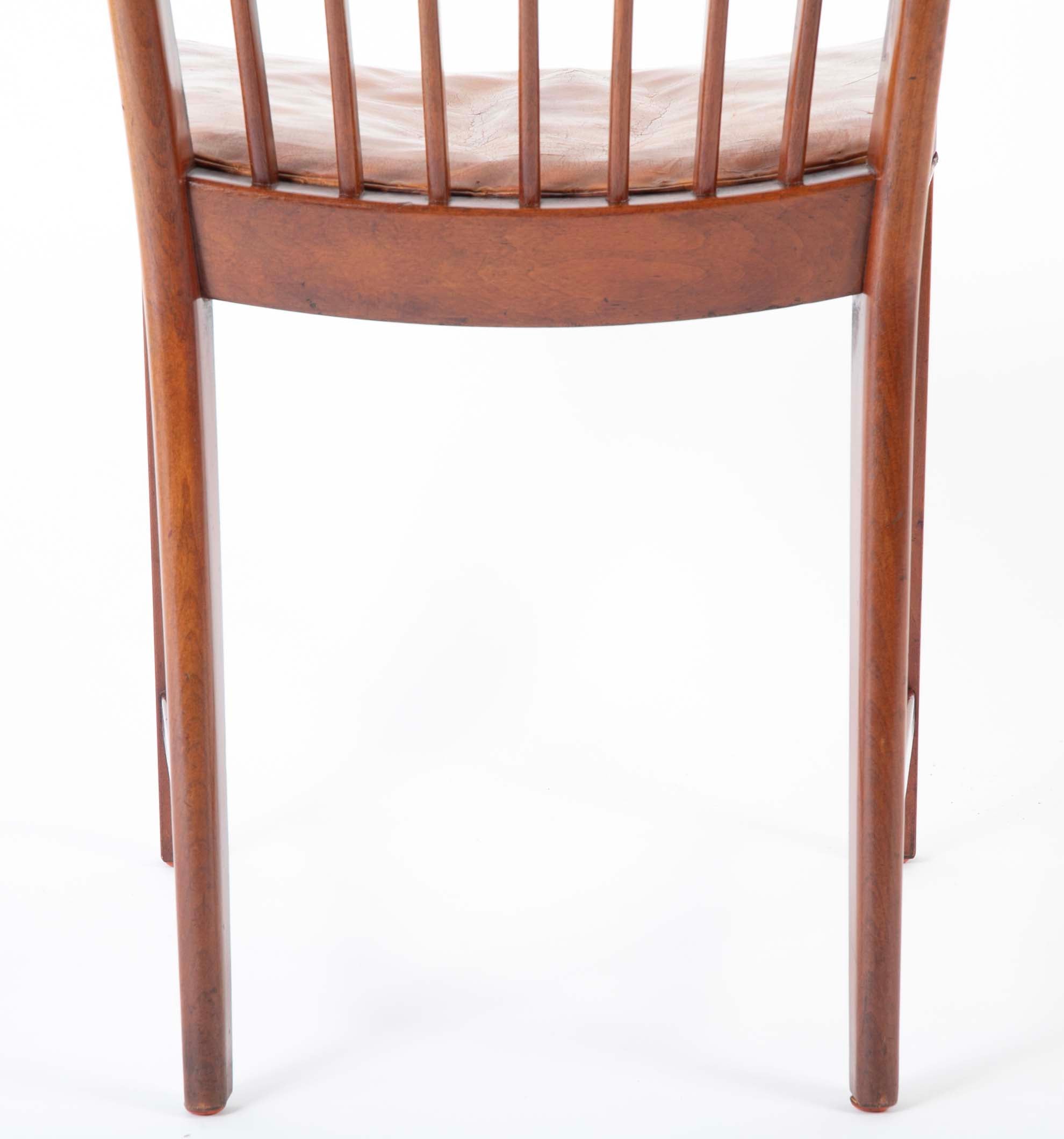Set of 10 Fritz Hansen Stained Beech Leather Upholstered Dining Chairs