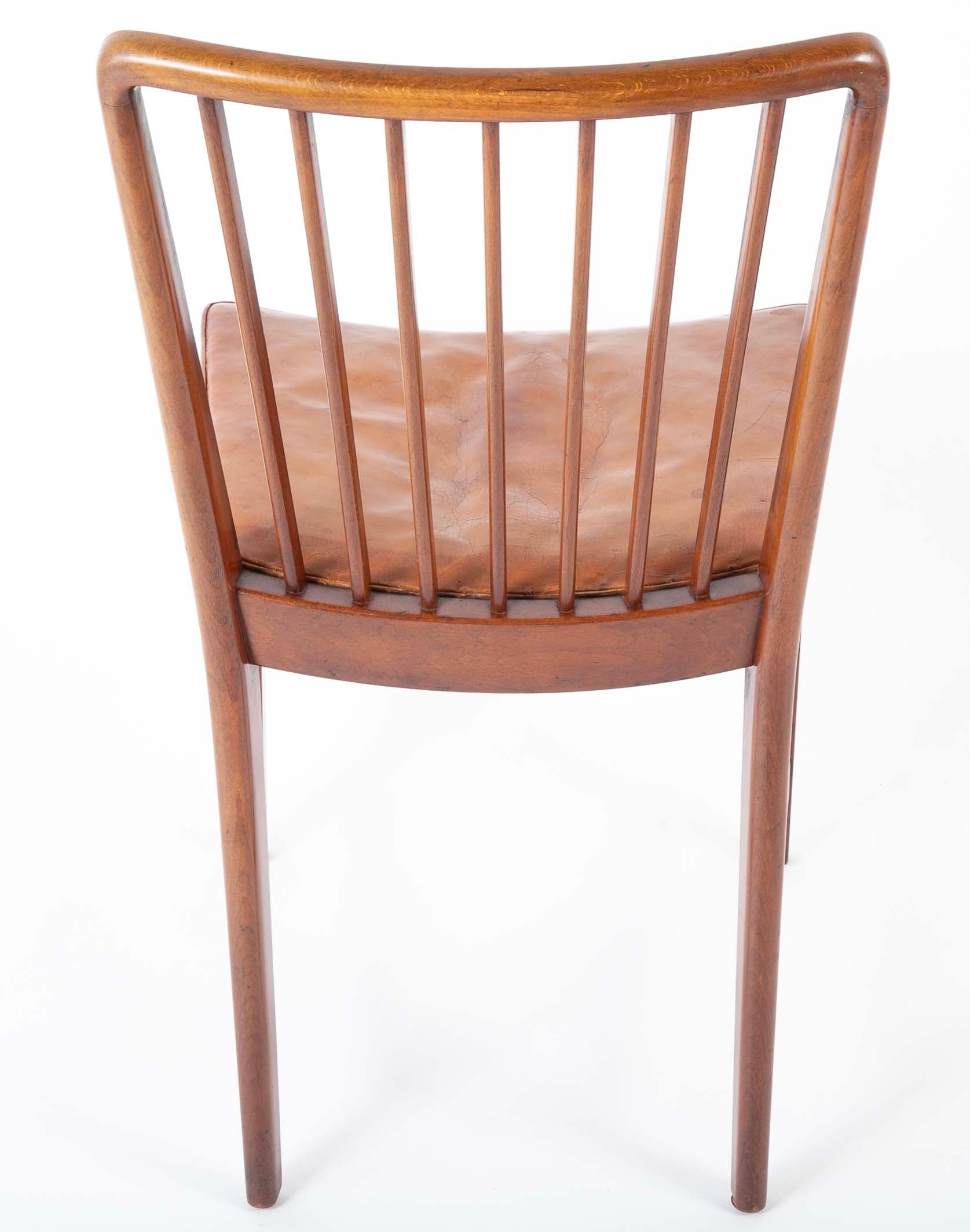 Set of 10 Fritz Hansen Stained Beech Leather Upholstered Dining Chairs