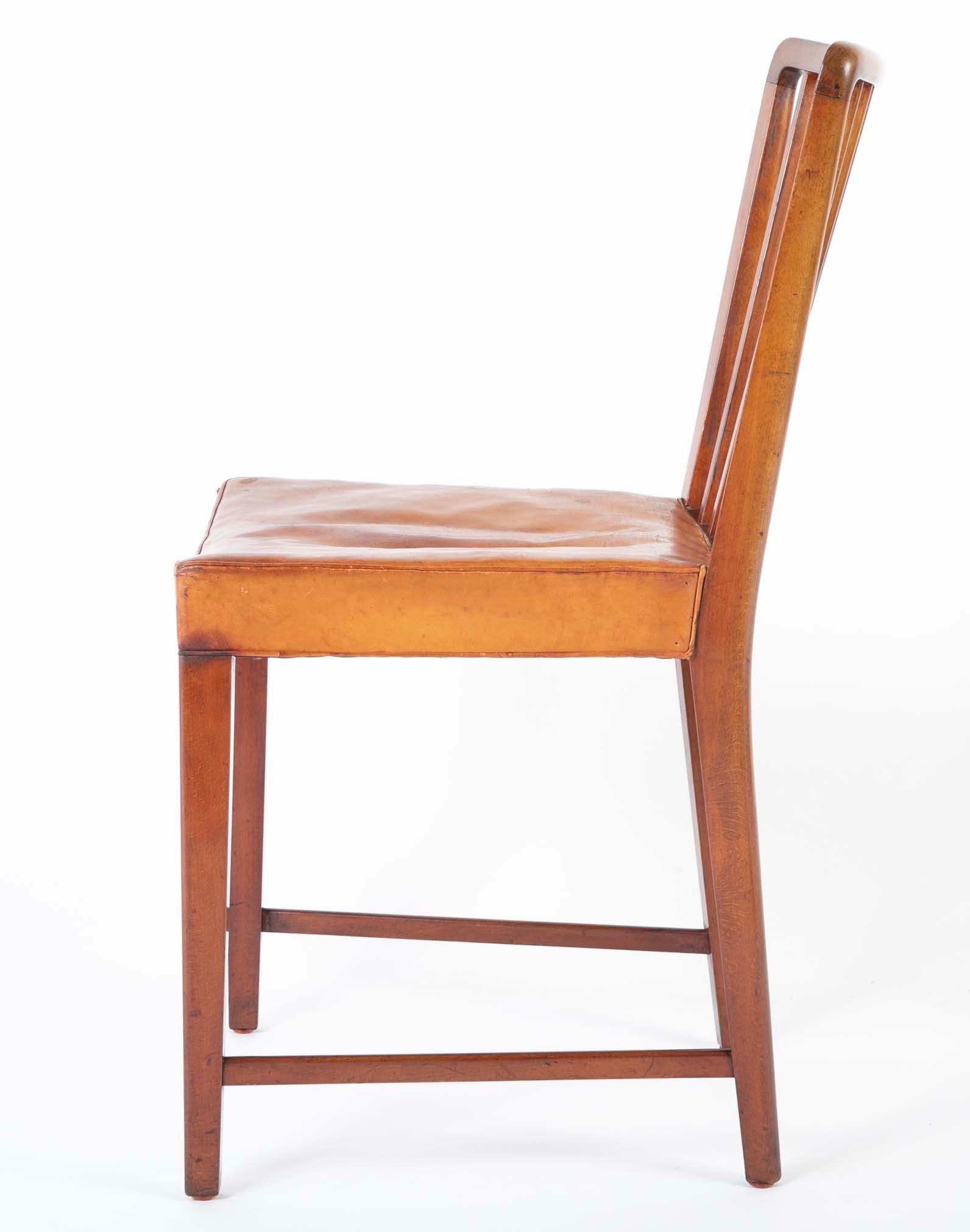 Set of 10 Fritz Hansen Stained Beech Leather Upholstered Dining Chairs