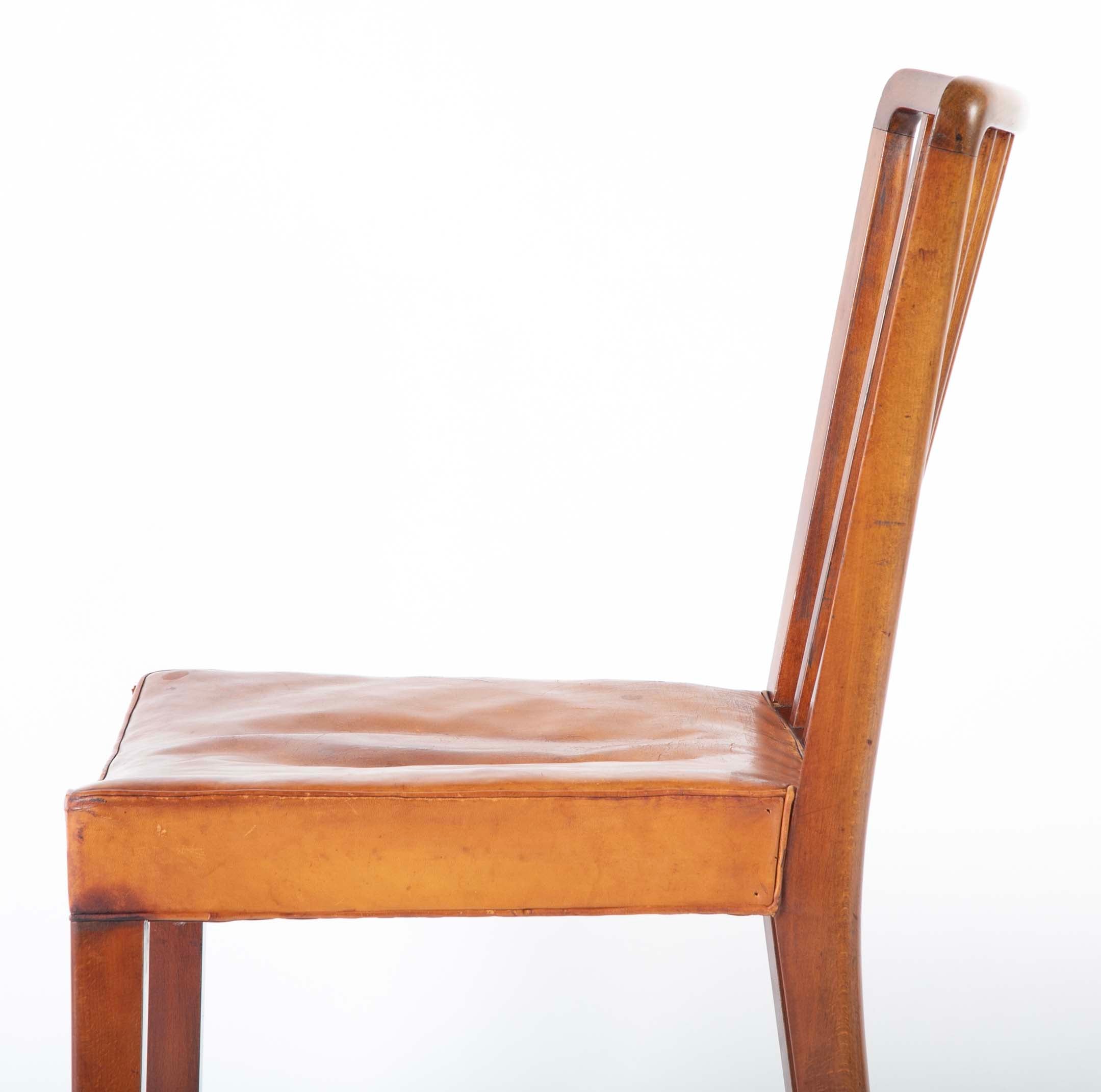 Set of 10 Fritz Hansen Stained Beech Leather Upholstered Dining Chairs