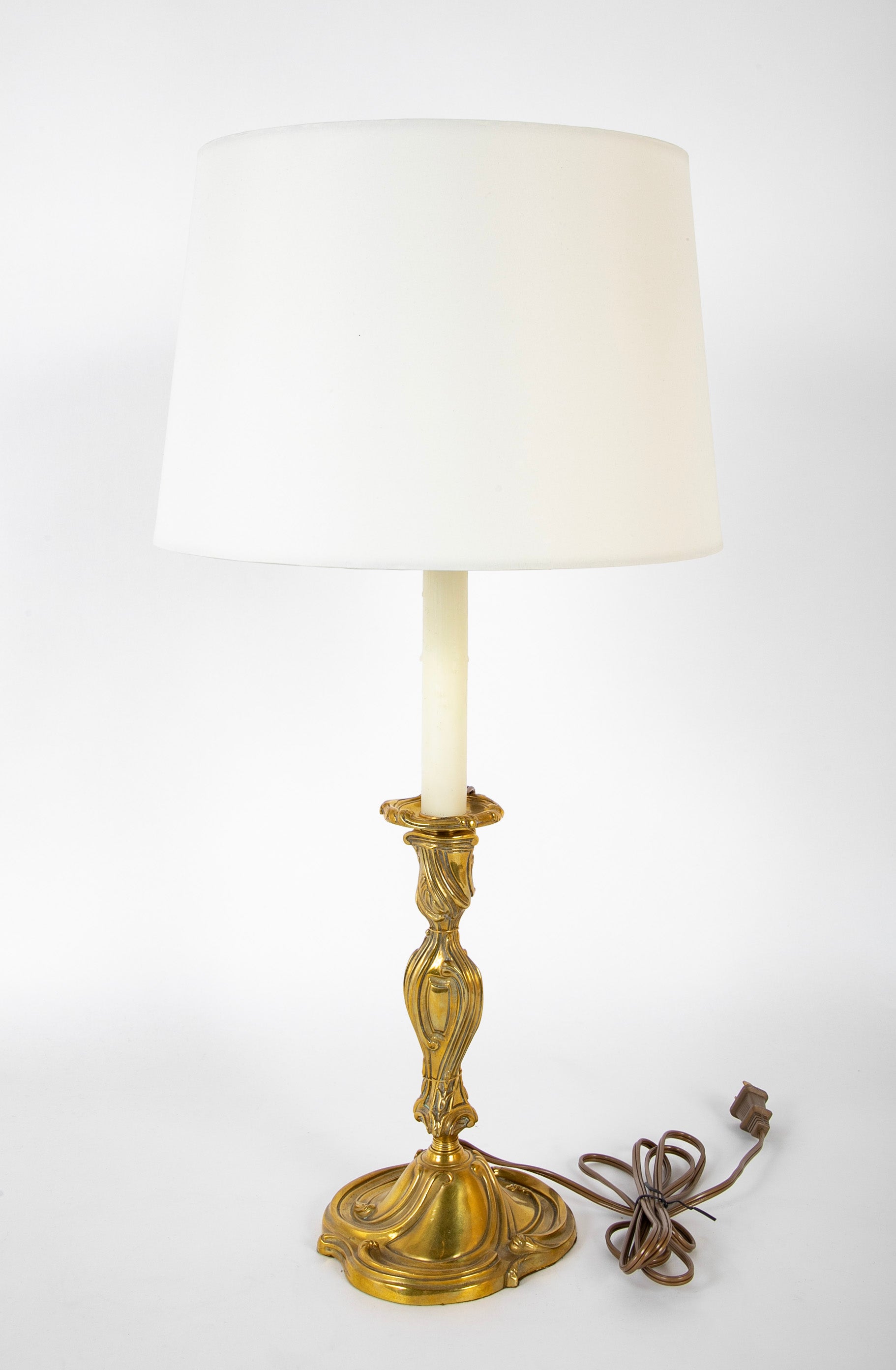 Pair of Gilt Bronze Rococo Style Candlesticks now Lamps