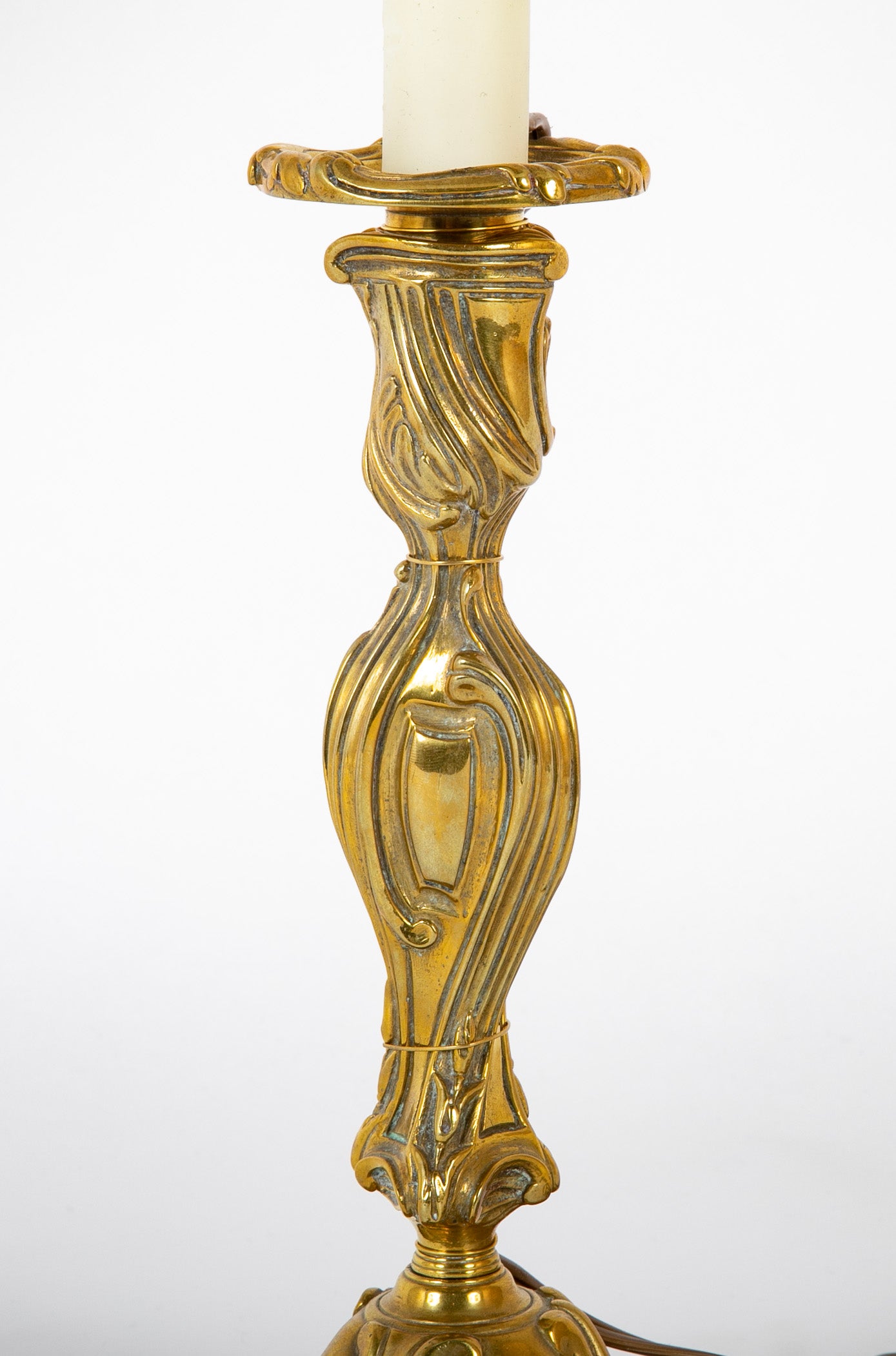 Pair of Gilt Bronze Rococo Style Candlesticks now Lamps