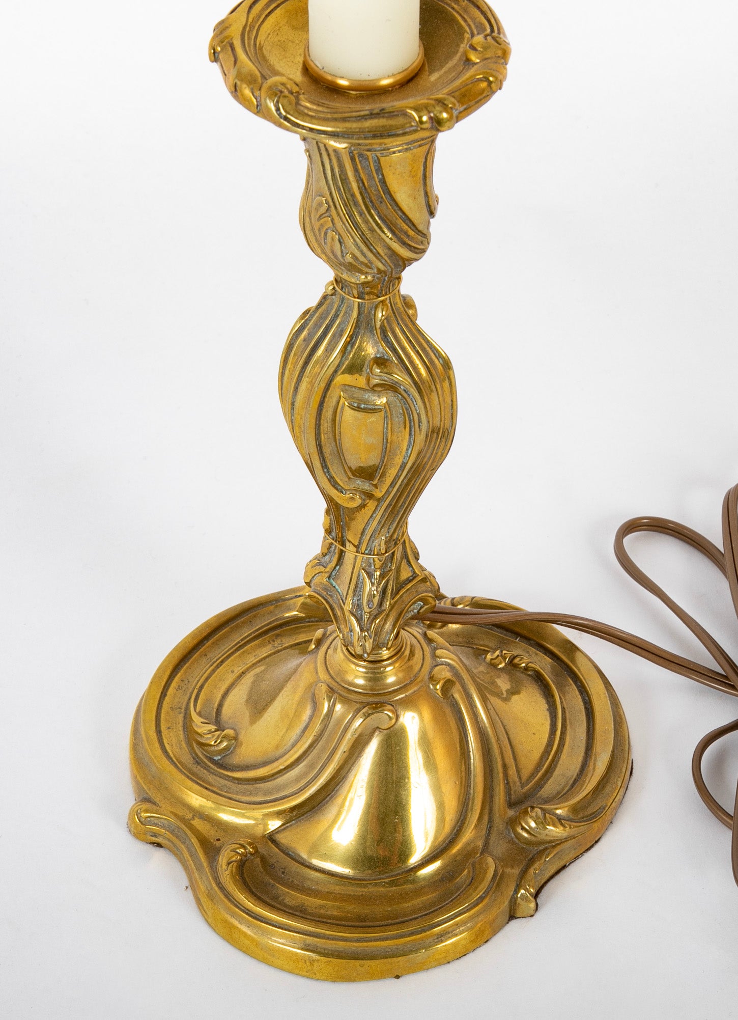 Pair of Gilt Bronze Rococo Style Candlesticks now Lamps