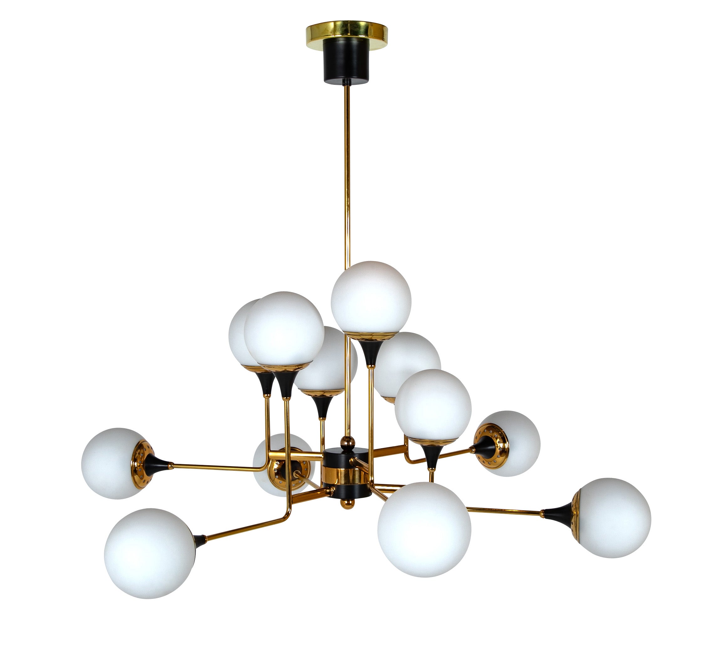 Stilnovo Attributed Brass & Glass Chandelier