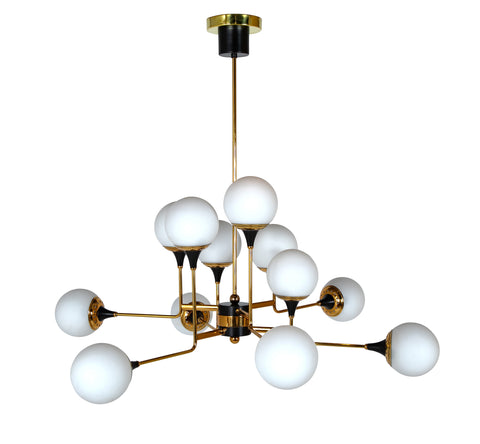 Stilnovo Attributed Brass & Glass Chandelier