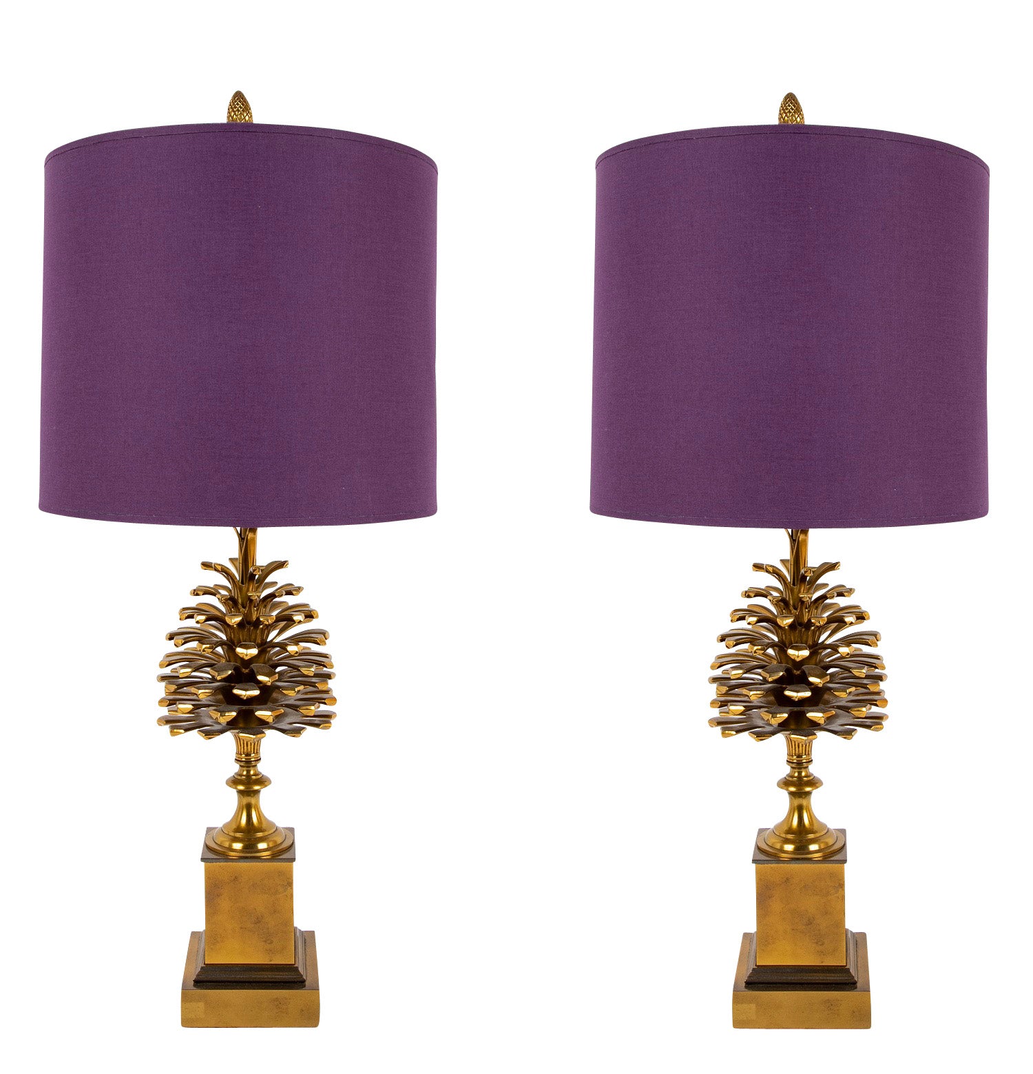 Three Light Brass Pinecone Table Lamp
