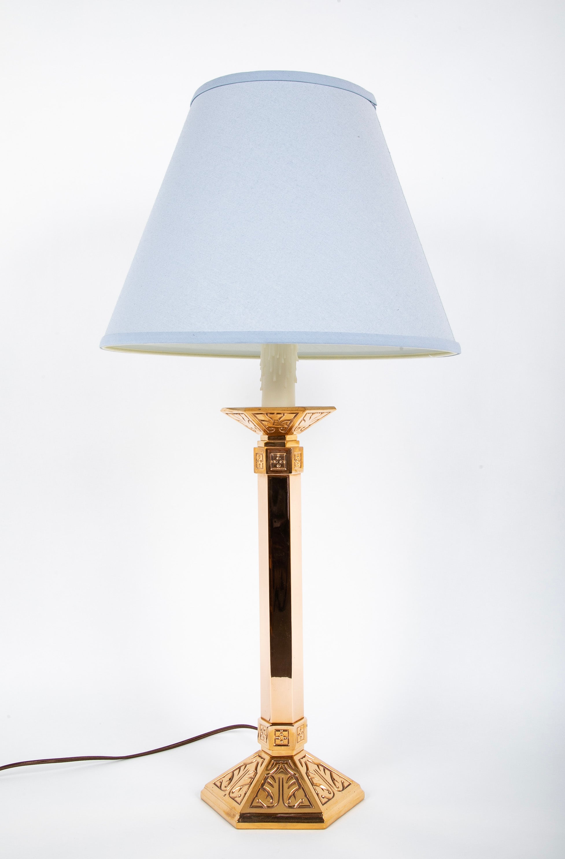 Solid Polished Brass Hexagonal Candlestick Now a Lamp Six Available