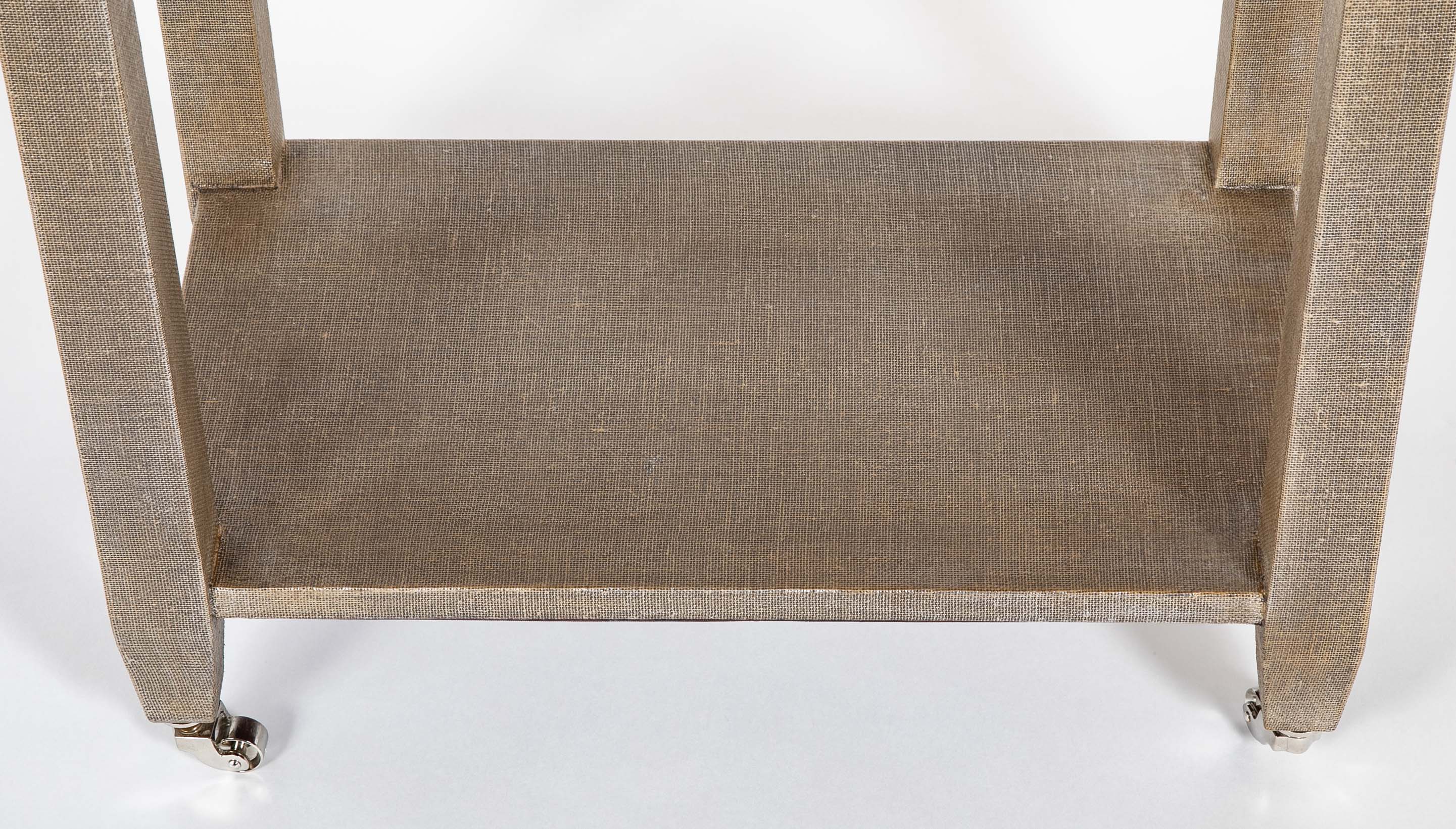 Mid-Century 2 Tier Linen Wrapped Table - Possibly Karl Springer
