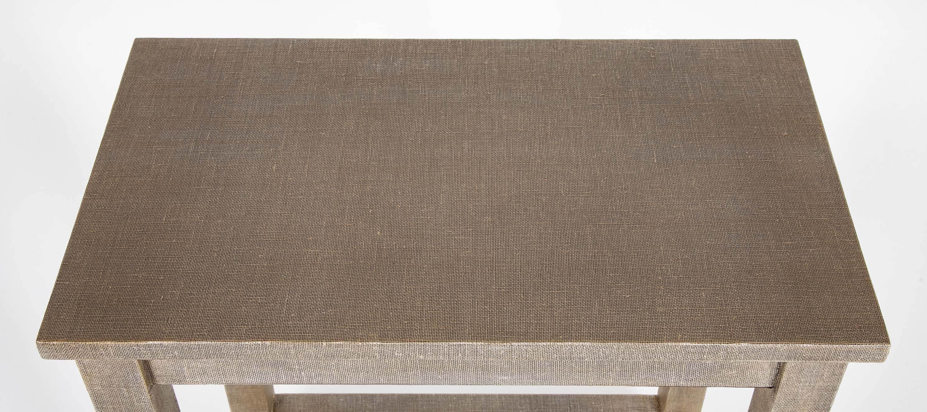 Mid-Century 2 Tier Linen Wrapped Table - Possibly Karl Springer