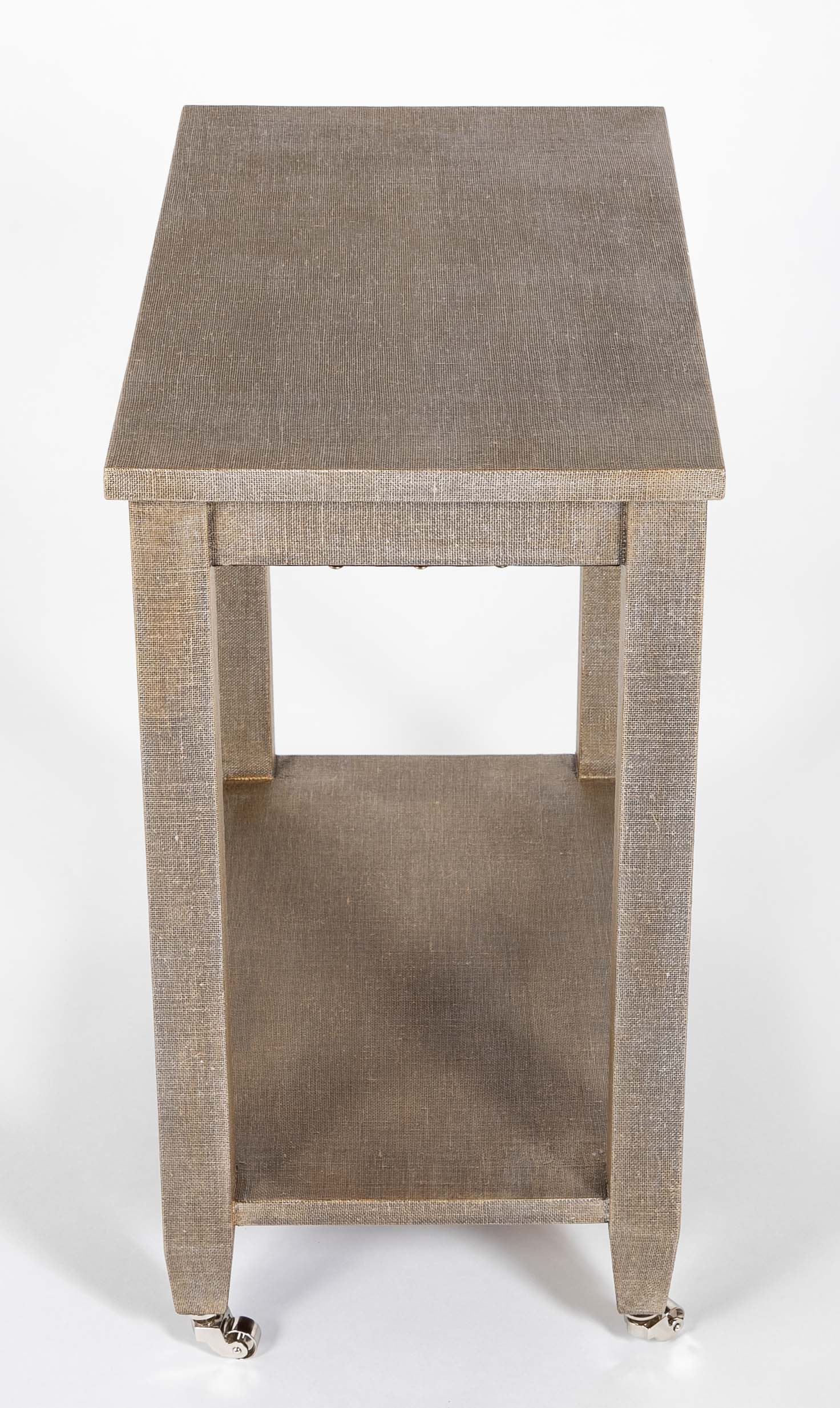 Mid-Century 2 Tier Linen Wrapped Table - Possibly Karl Springer