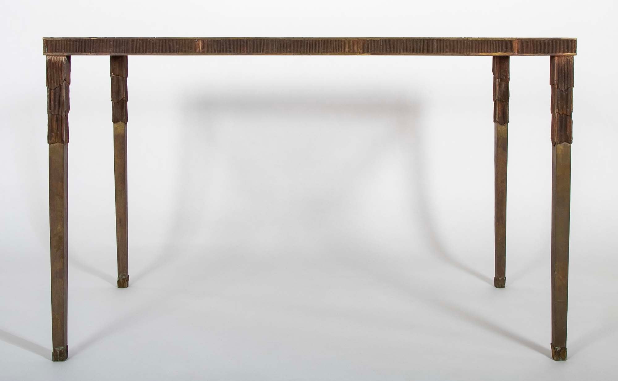 Louis Cane Patinated Bronze, Oak and Glass "Classic" Table