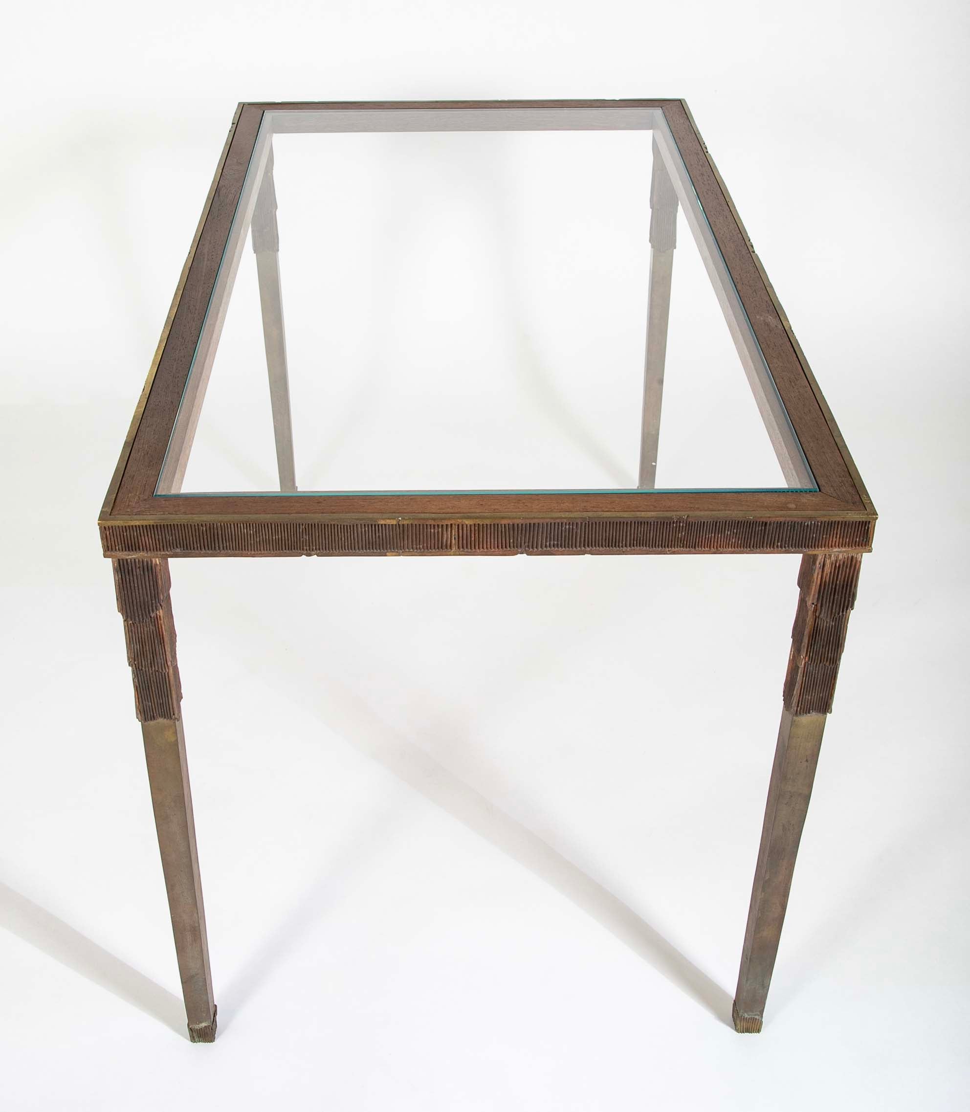 Louis Cane Patinated Bronze, Oak and Glass "Classic" Table