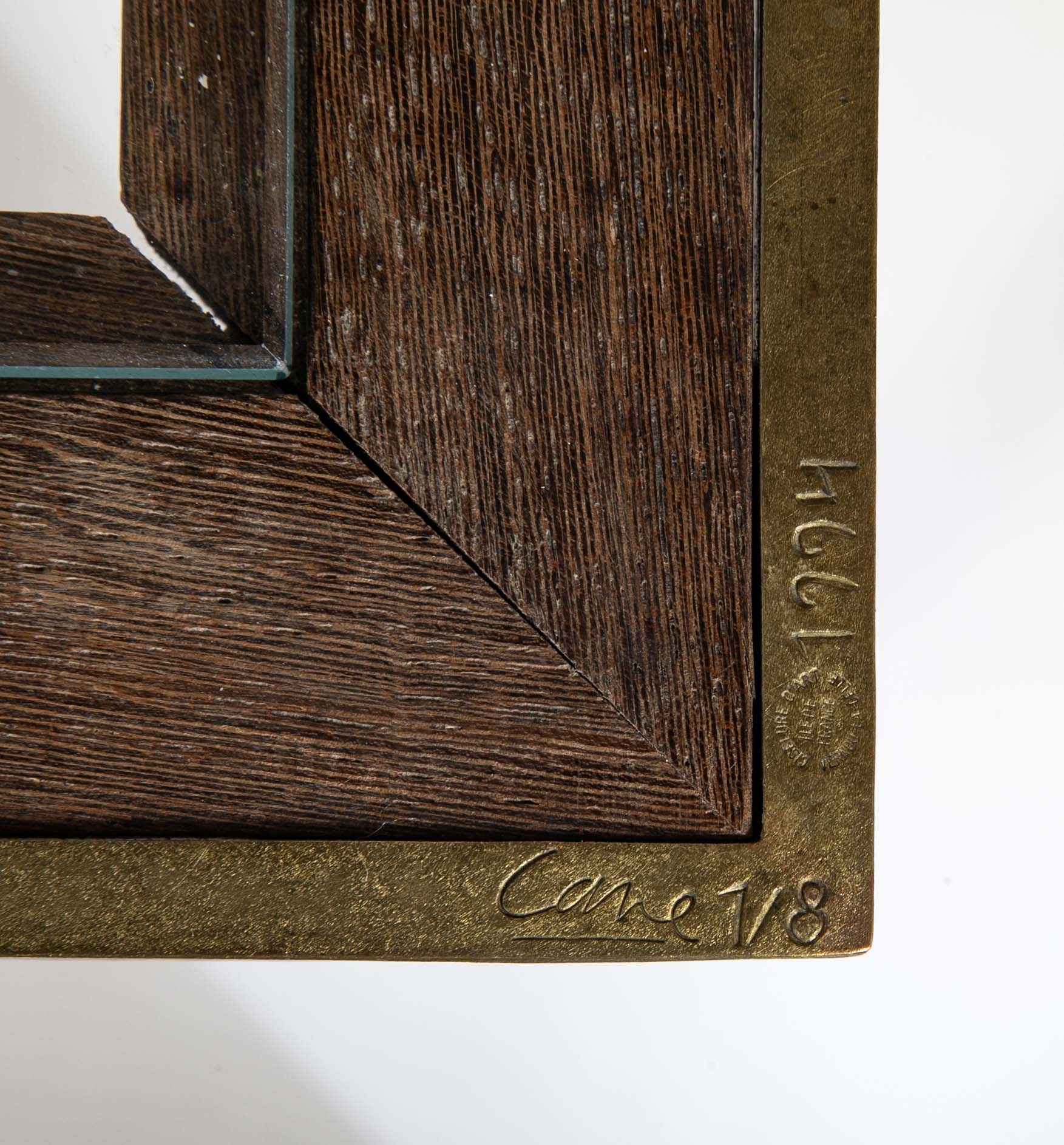 Louis Cane Patinated Bronze, Oak and Glass "Classic" Table