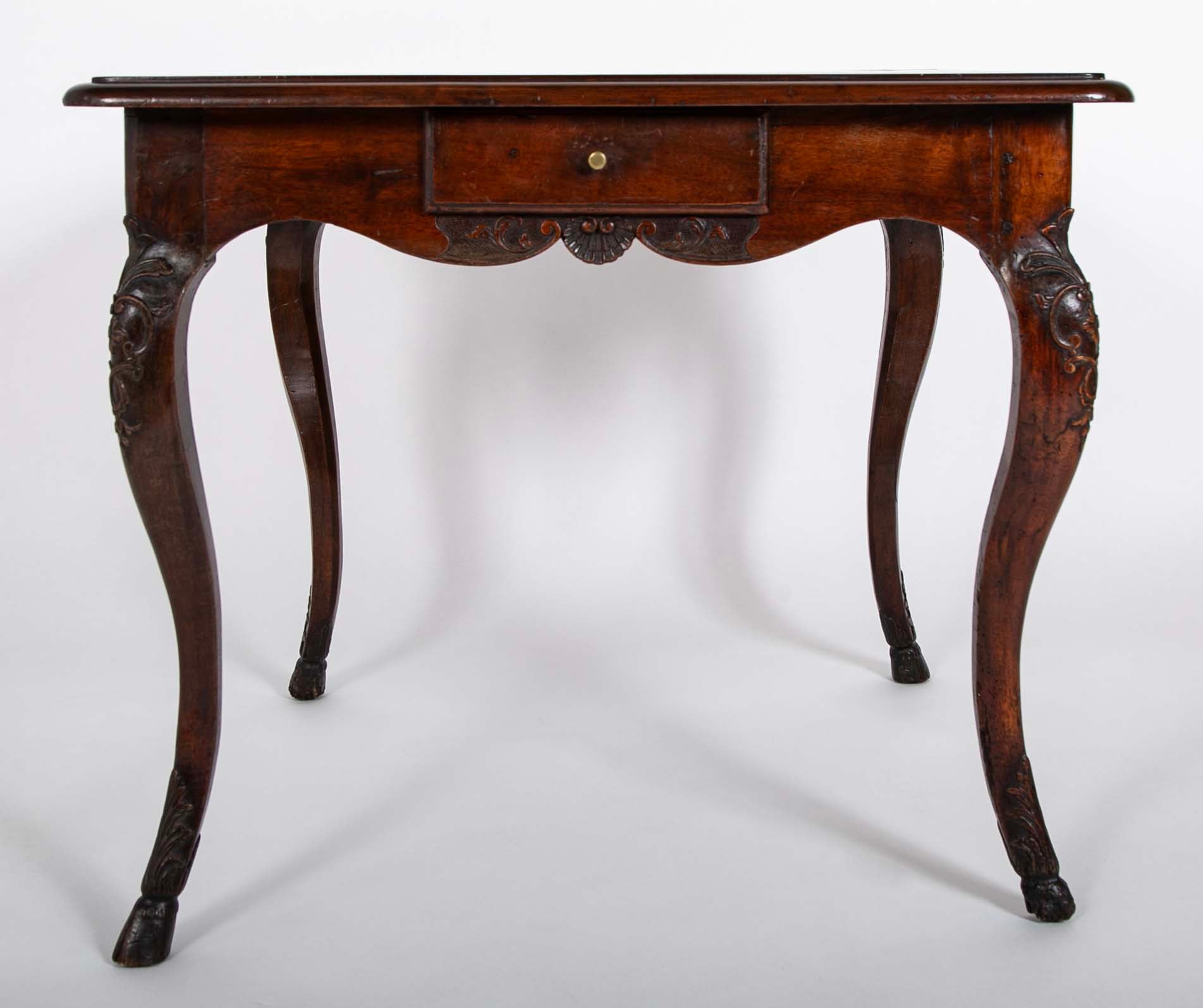 Louis XV Games Table with Four Drawers in Walnut with Cabriole Covered Legs