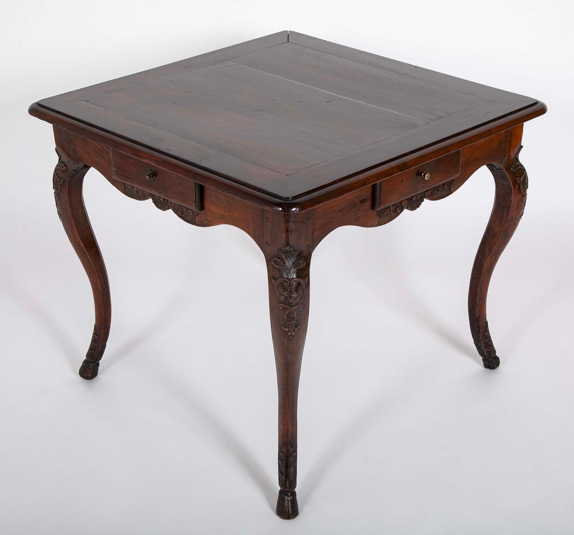 Louis XV Games Table with Four Drawers in Walnut with Cabriole Covered Legs