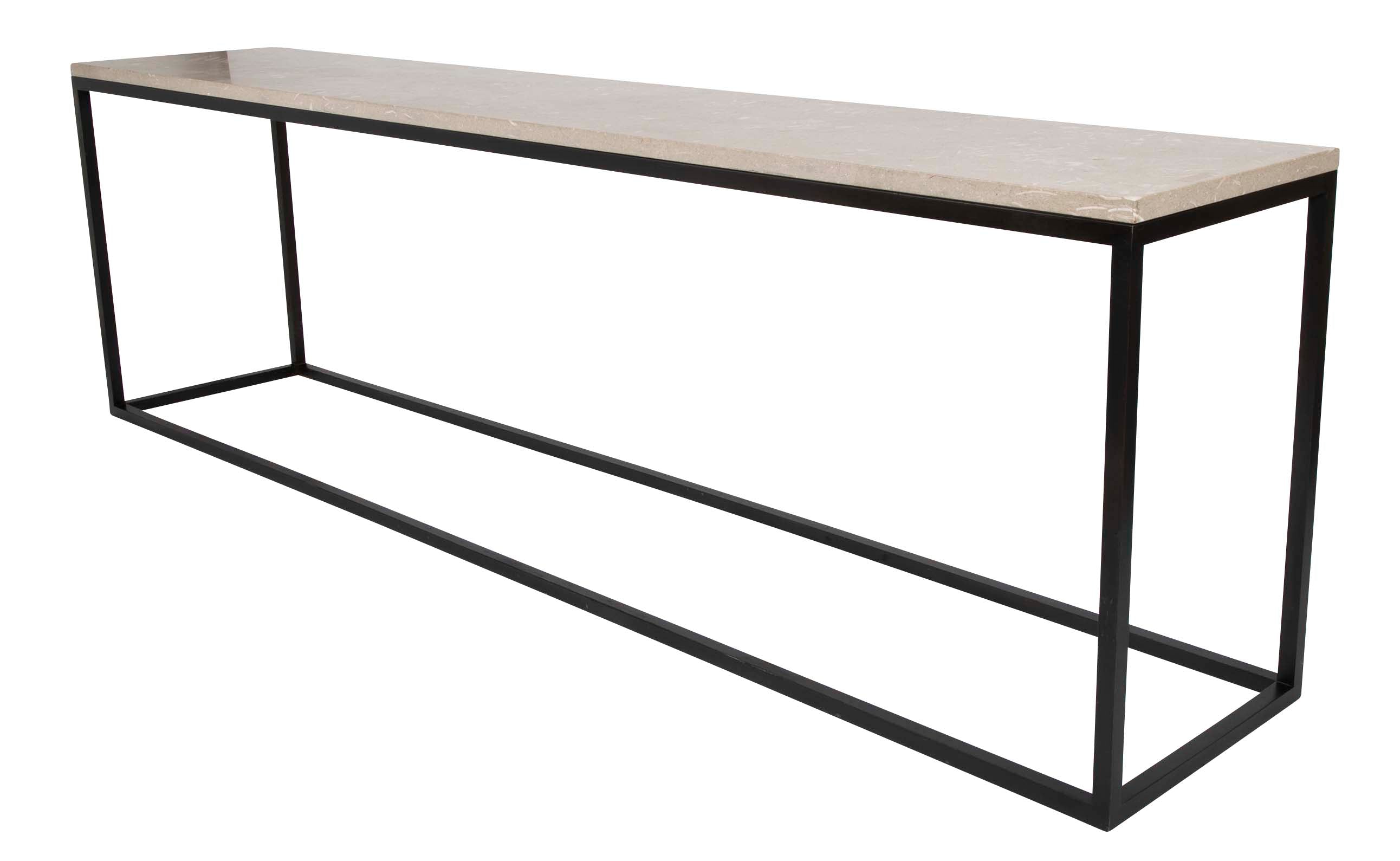 Contemporary American Steel Console Table with Fossilized Stone Top