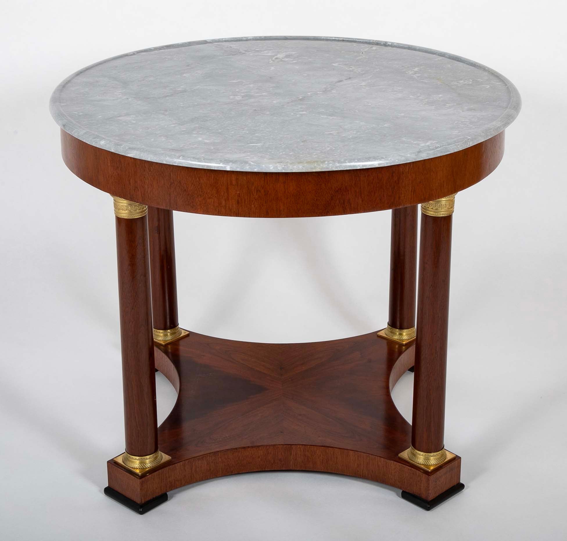 19th Century French Empire Marble Top Mahogany Center Table