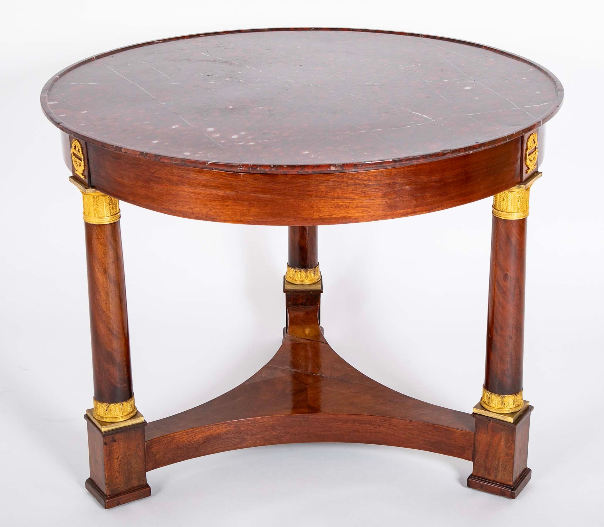 Rouge Griotte Marble- Top Gueridon Center Table with Gilt Bronze Fittings