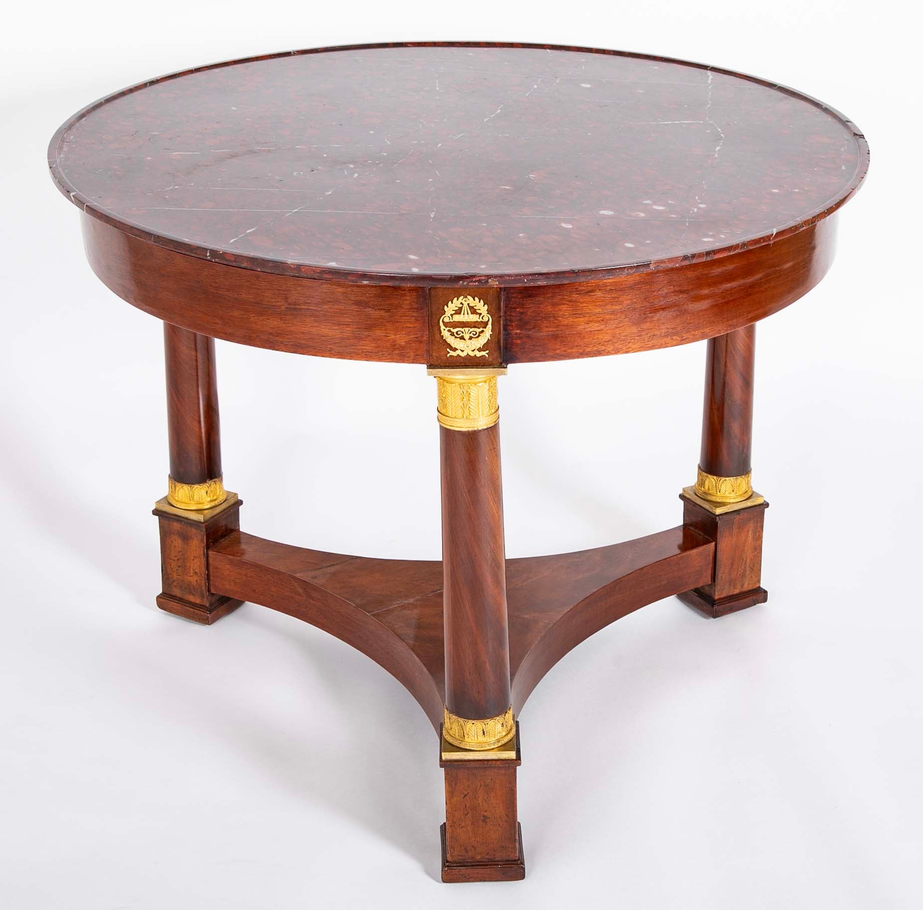 Rouge Griotte Marble- Top Gueridon Center Table with Gilt Bronze Fittings