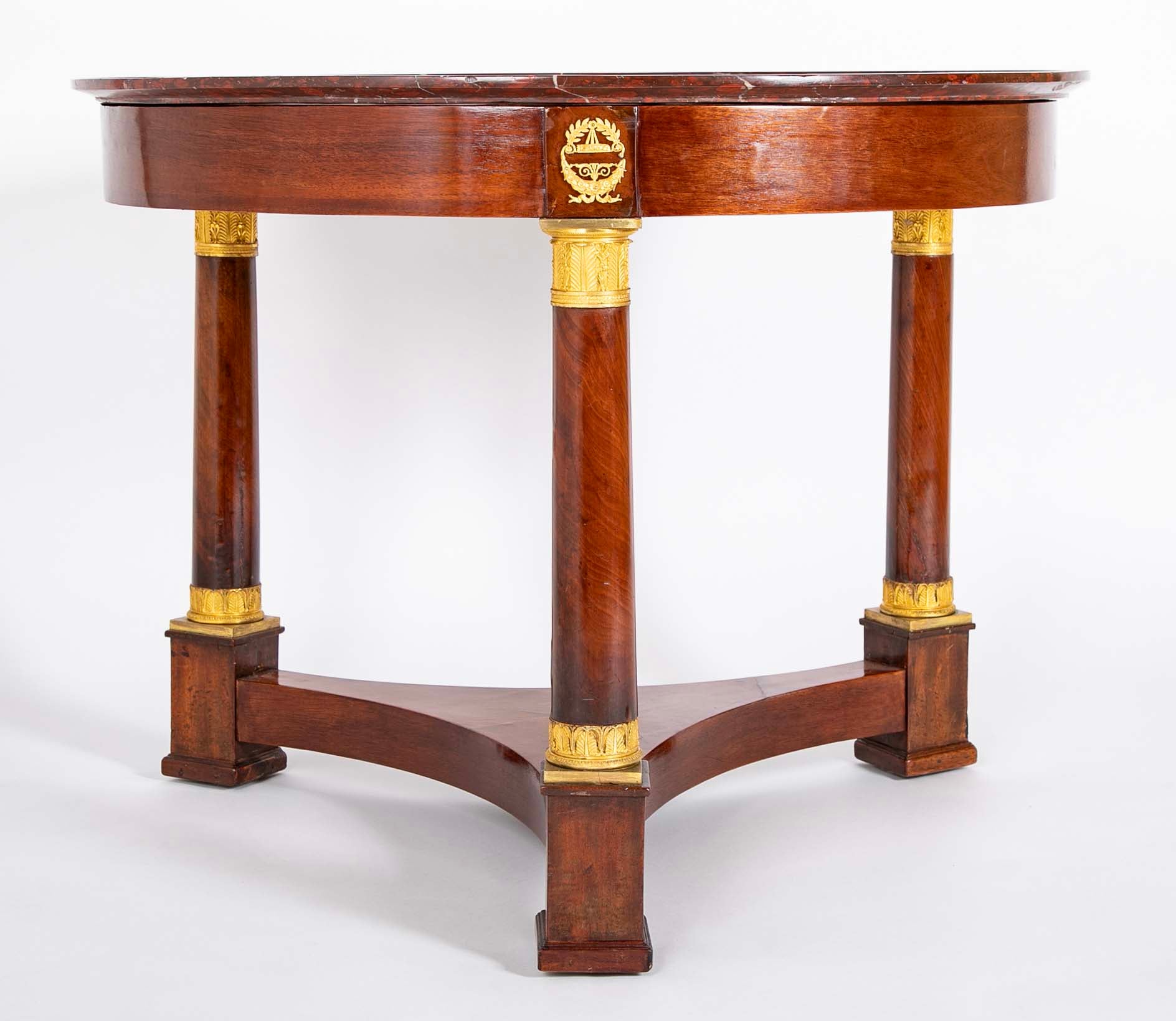 Rouge Griotte Marble- Top Gueridon Center Table with Gilt Bronze Fittings
