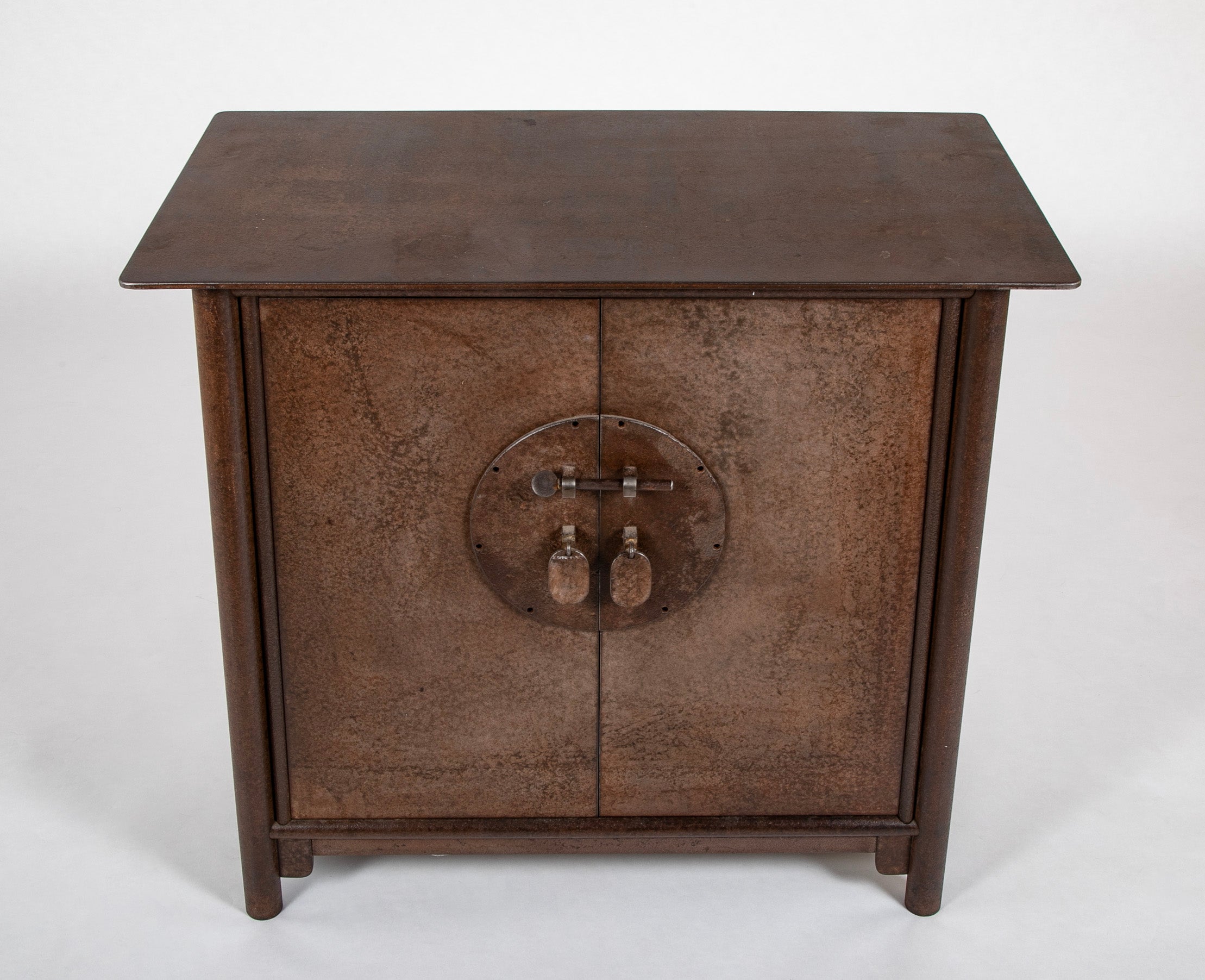 A Jim Rose Steel Cabinet with Tab Handles on Two Doors