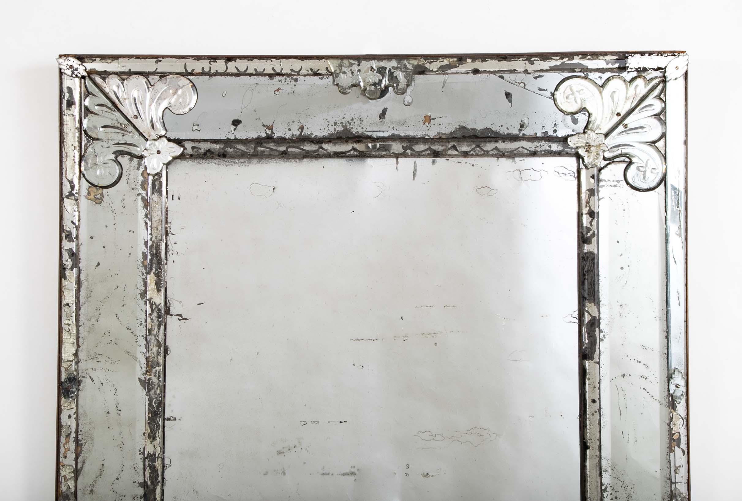 Mirror Bordered Glass Mirror with Fleur de Lis Decor