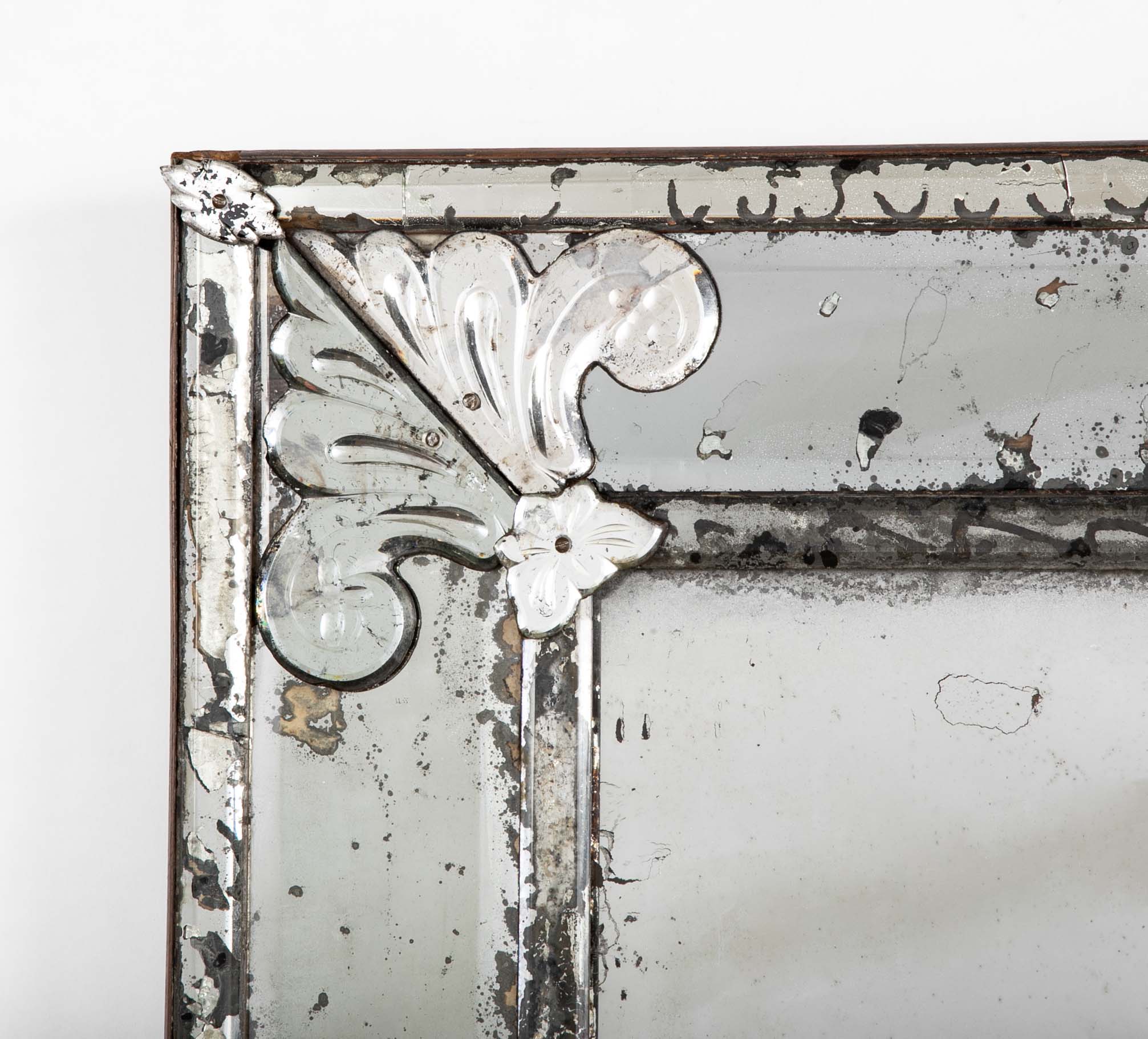 Mirror Bordered Glass Mirror with Fleur de Lis Decor