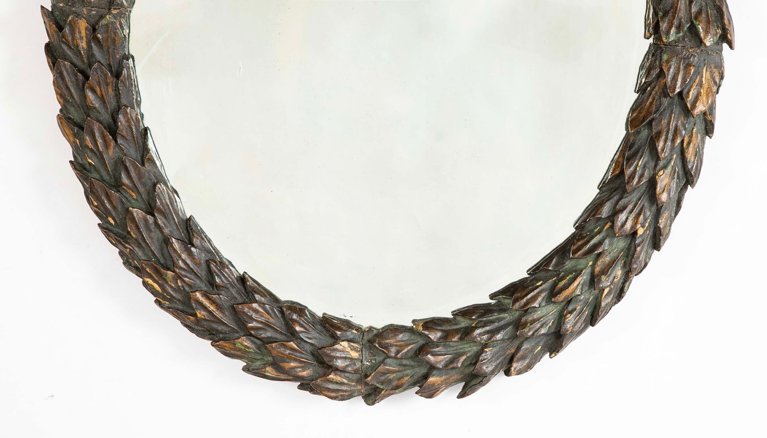 19th Century Carved & Painted Wreath Form Mirror