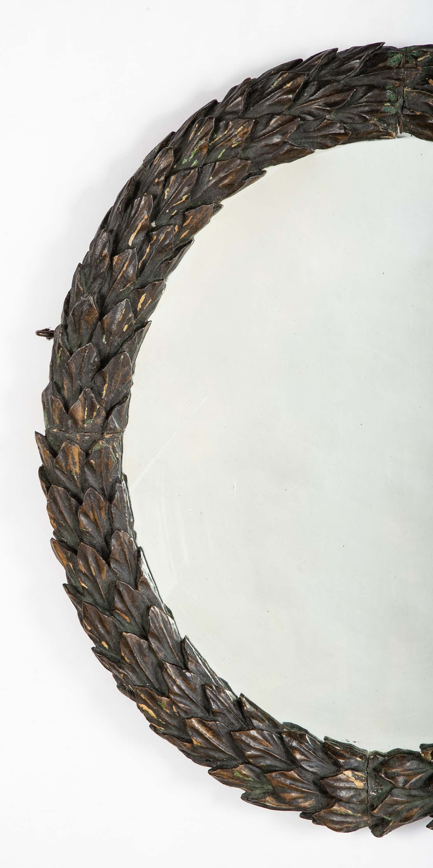 19th Century Carved & Painted Wreath Form Mirror