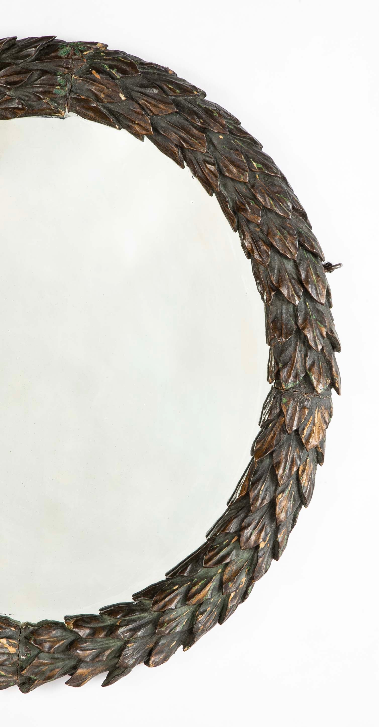 19th Century Carved & Painted Wreath Form Mirror