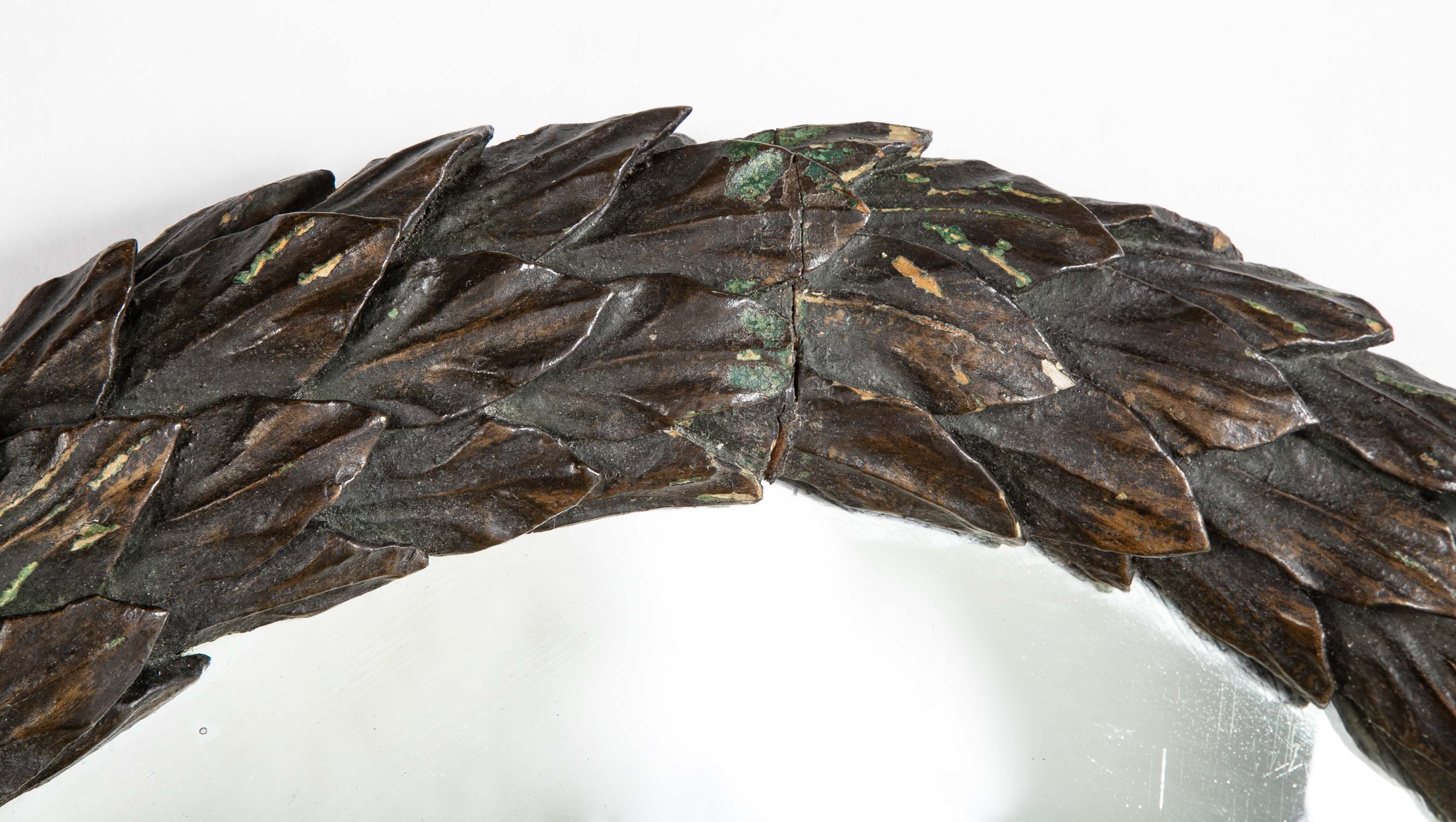 19th Century Carved & Painted Wreath Form Mirror