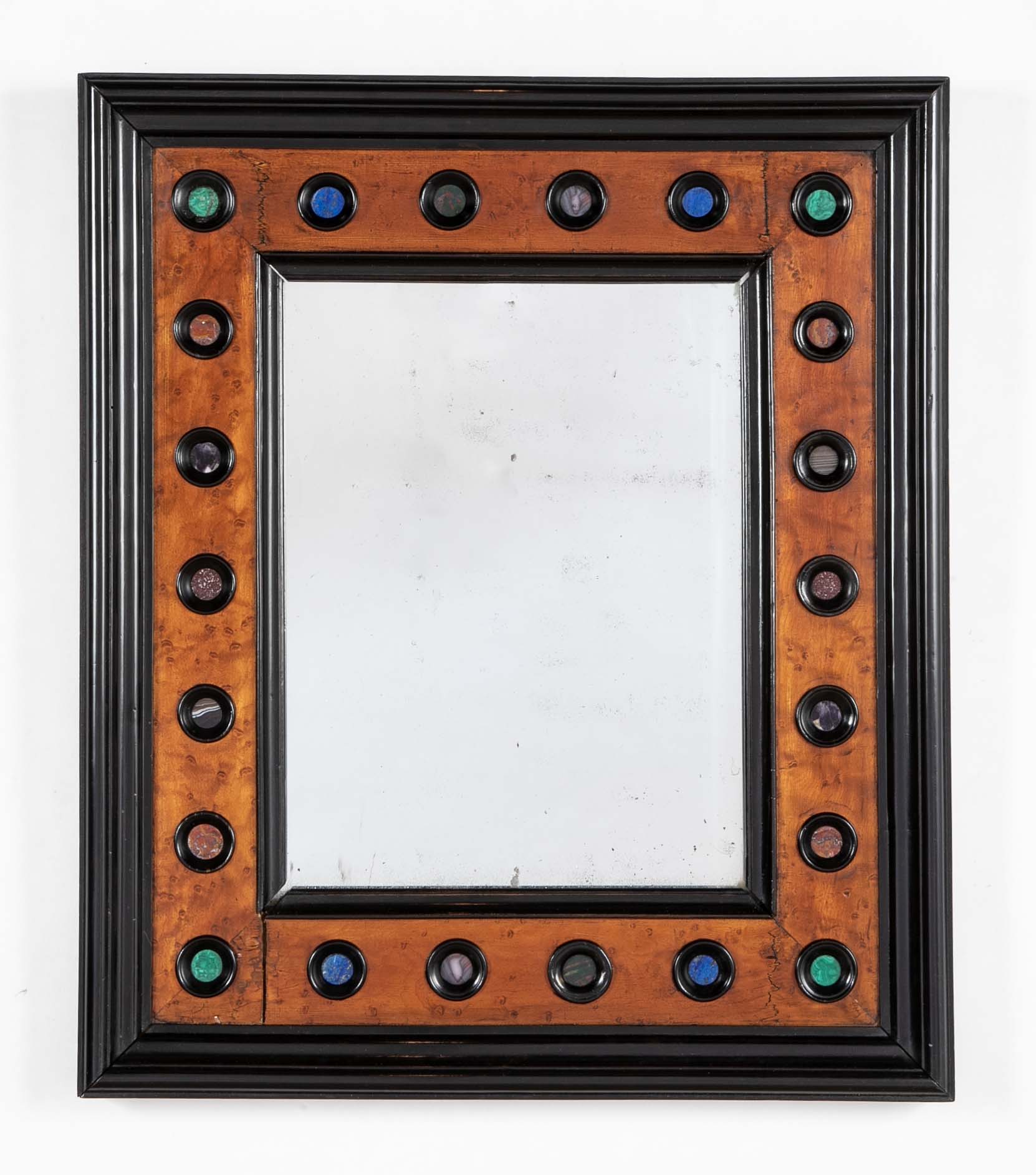 Ebonized Biedermeier Mirror Frame with Specimen Stone Inlays
