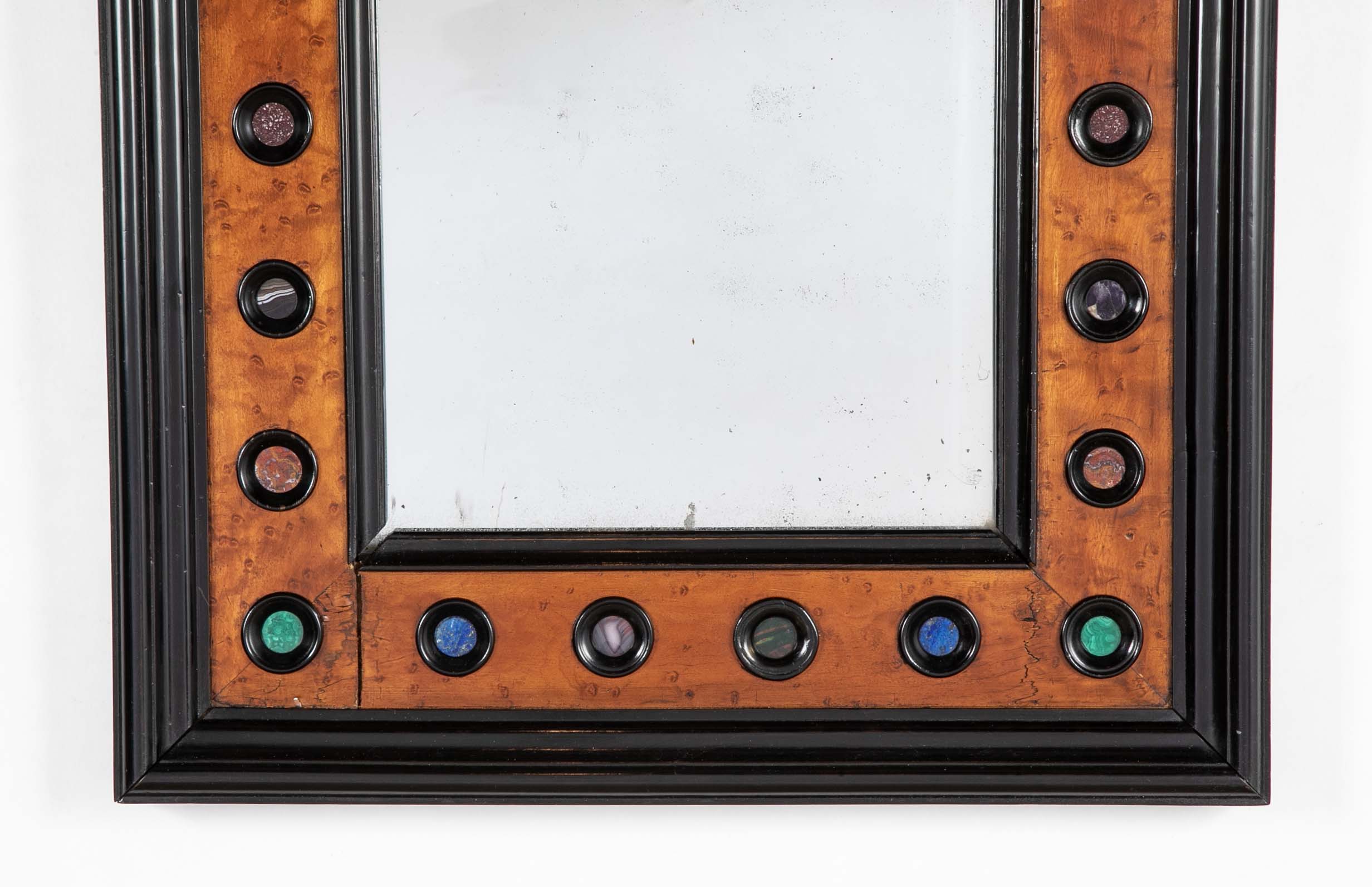 Ebonized Biedermeier Mirror Frame with Specimen Stone Inlays