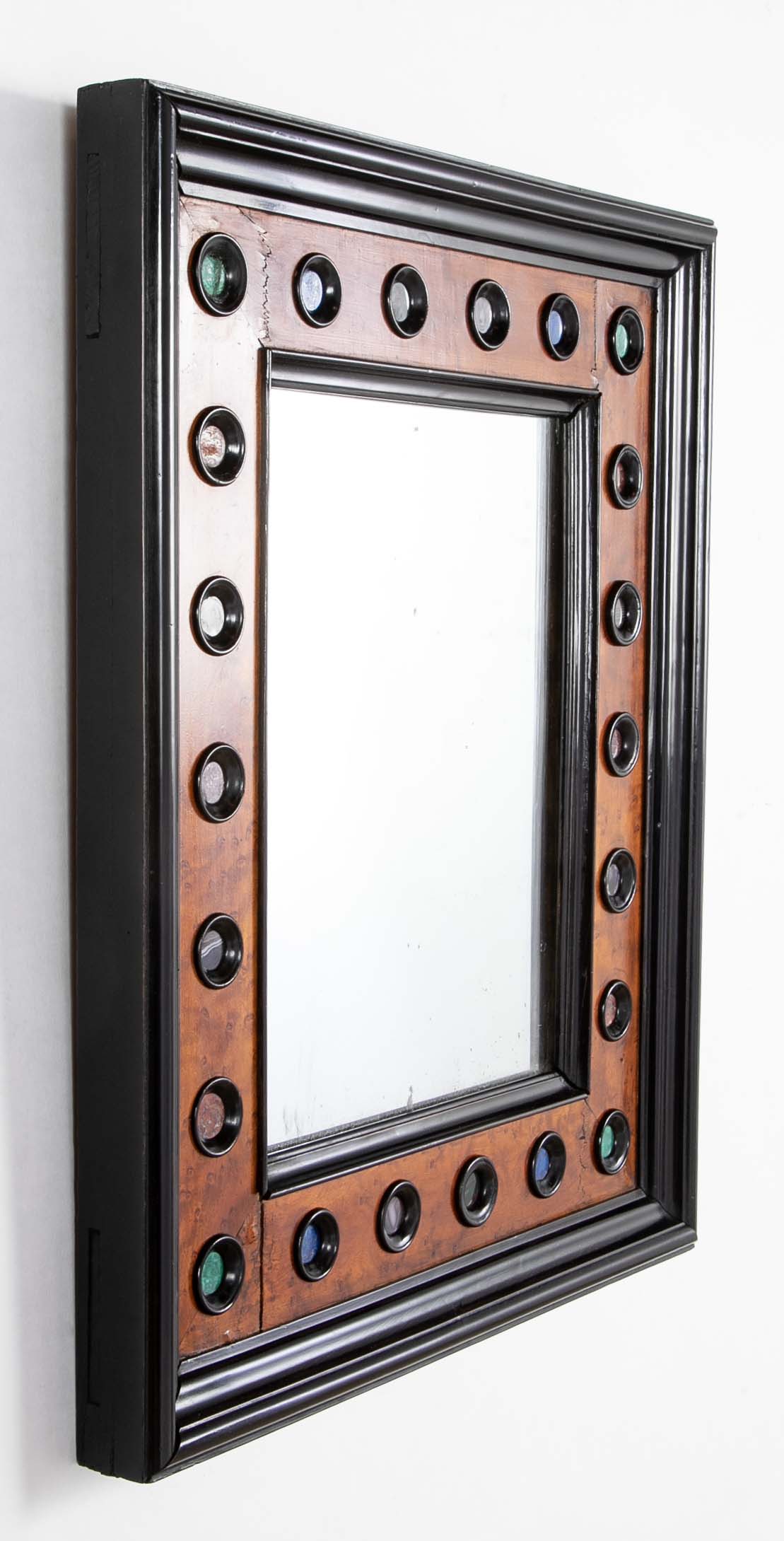 Ebonized Biedermeier Mirror Frame with Specimen Stone Inlays