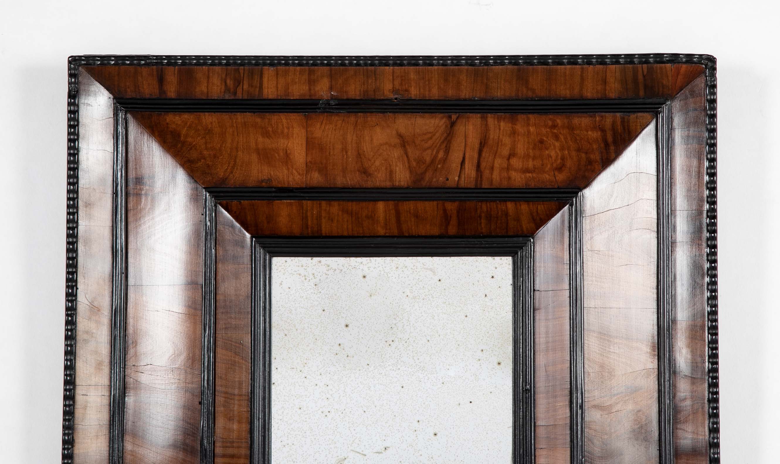 18th Century French Convex Mirror in Olive Wood Frame