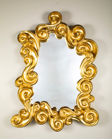 Jean Boggio ''Les Vagues'' Gold Plaster Mirror for Les Heritiers
