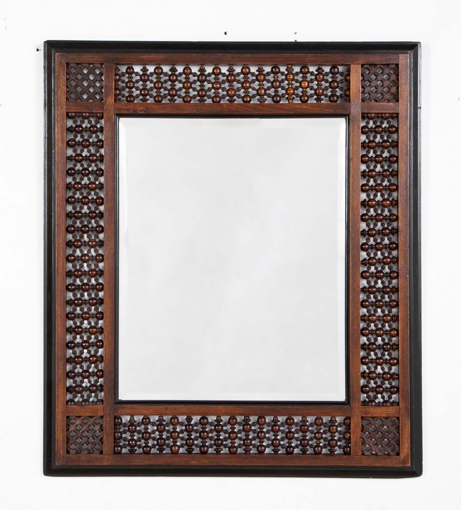 Mirror in Mashrabiya Work Stained Beech & Ebonized Wood Frame