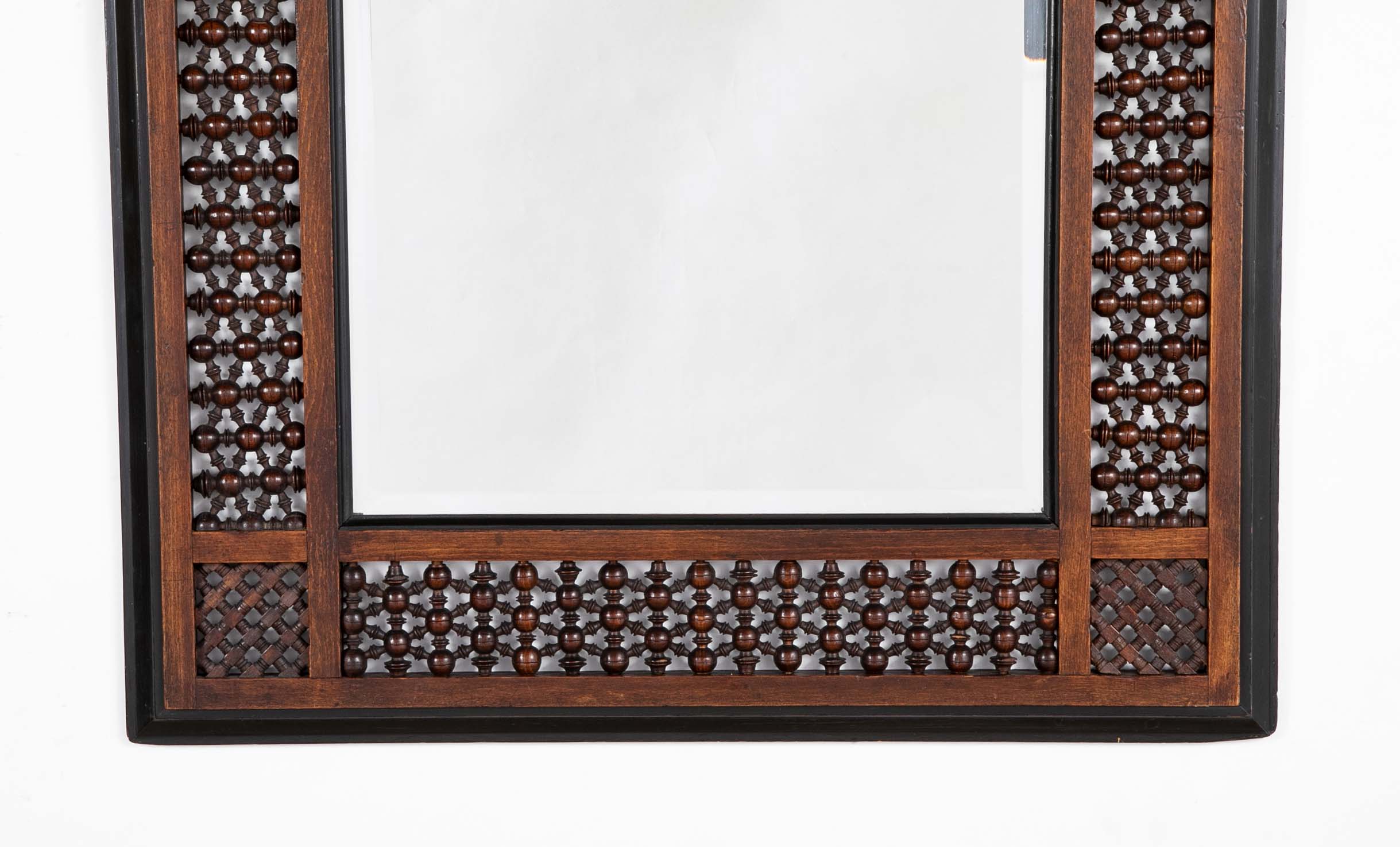 Mirror in Mashrabiya Work Stained Beech & Ebonized Wood Frame