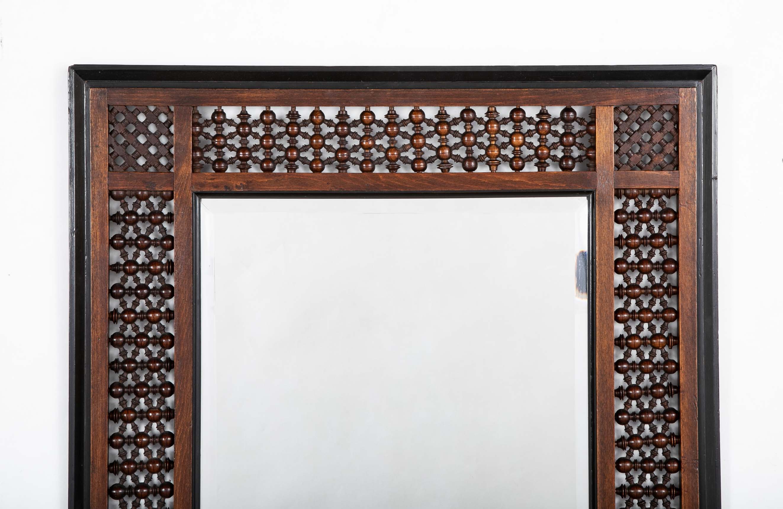 Mirror in Mashrabiya Work Stained Beech & Ebonized Wood Frame