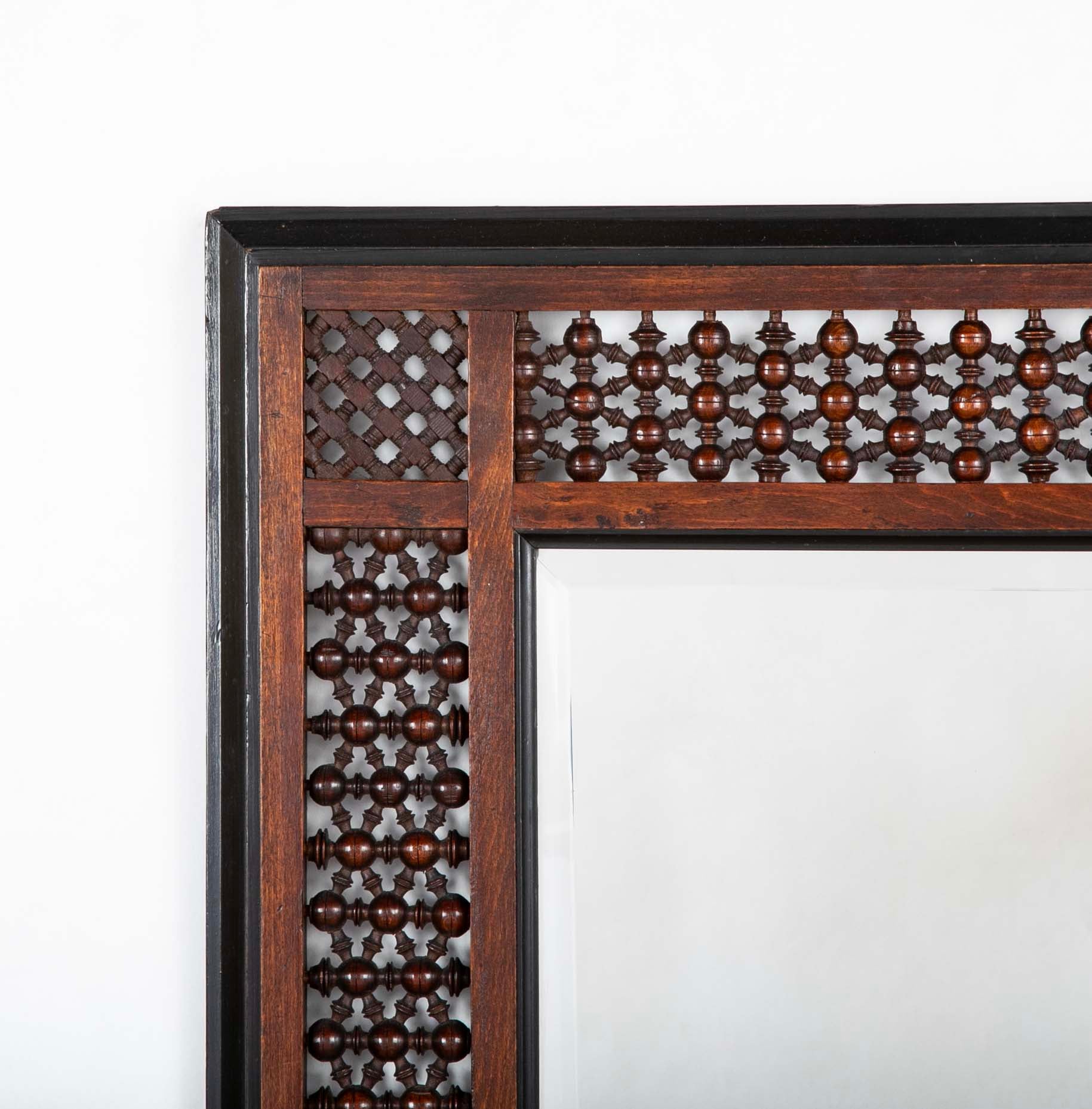 Mirror in Mashrabiya Work Stained Beech & Ebonized Wood Frame