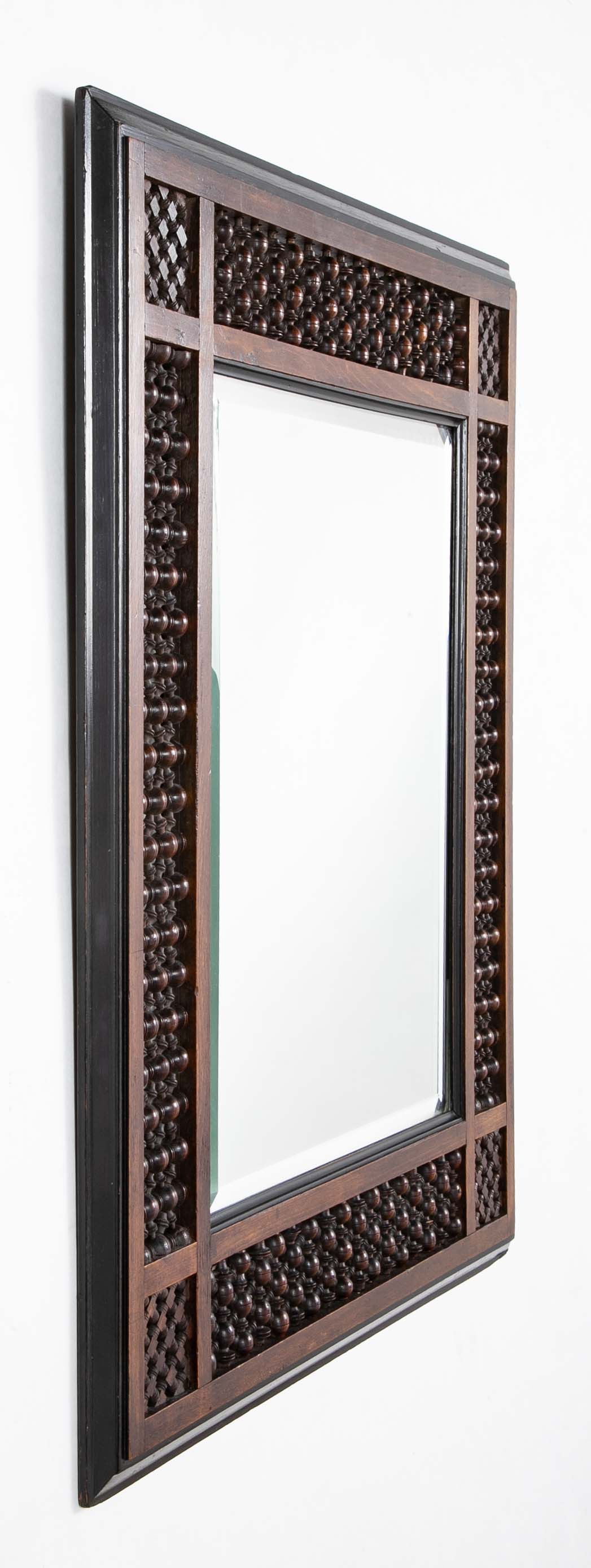 Mirror in Mashrabiya Work Stained Beech & Ebonized Wood Frame