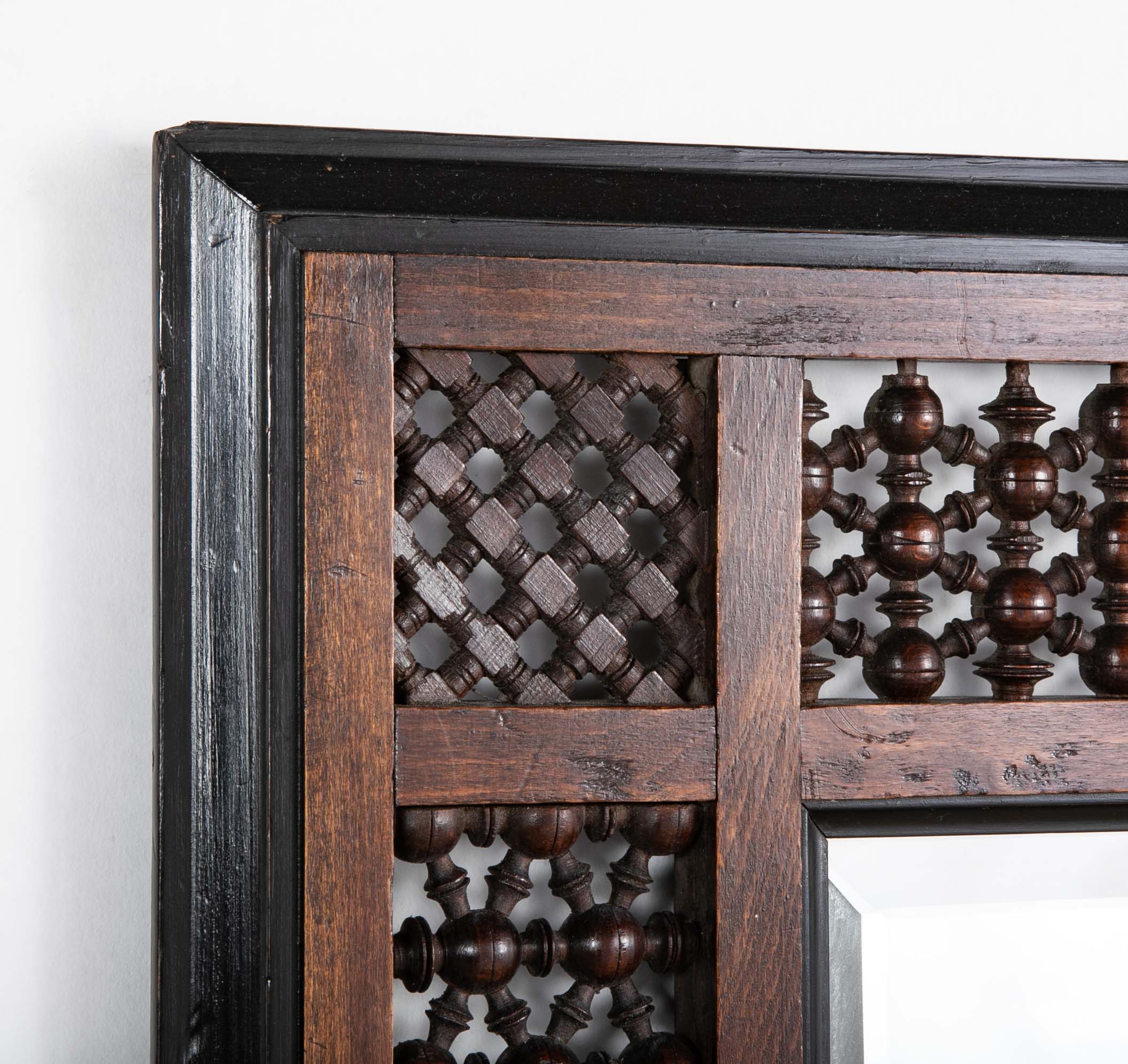 Mirror in Mashrabiya Work Stained Beech & Ebonized Wood Frame