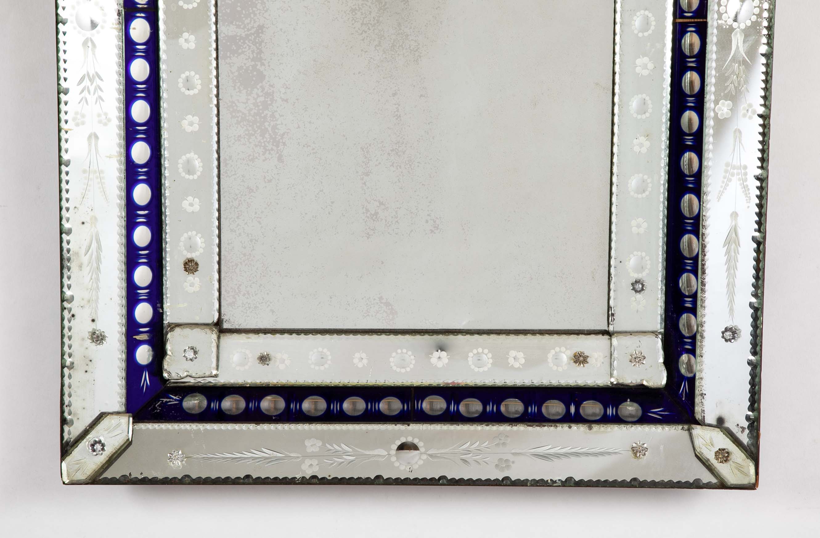 Early 20th Century Mirror in Cobalt & Clear Etched Mirrored Frame